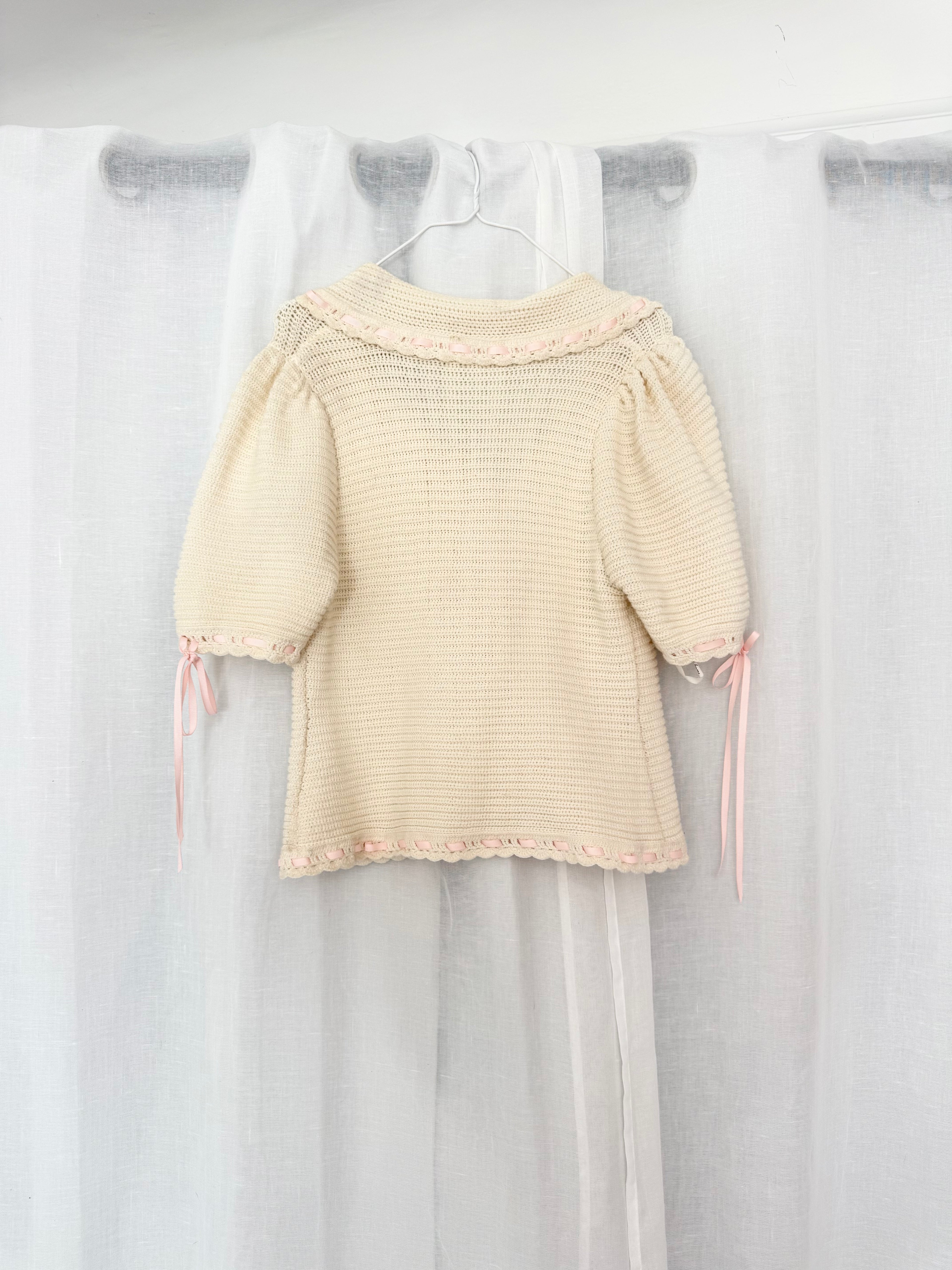 ✿ cream knit ribbon cardigan