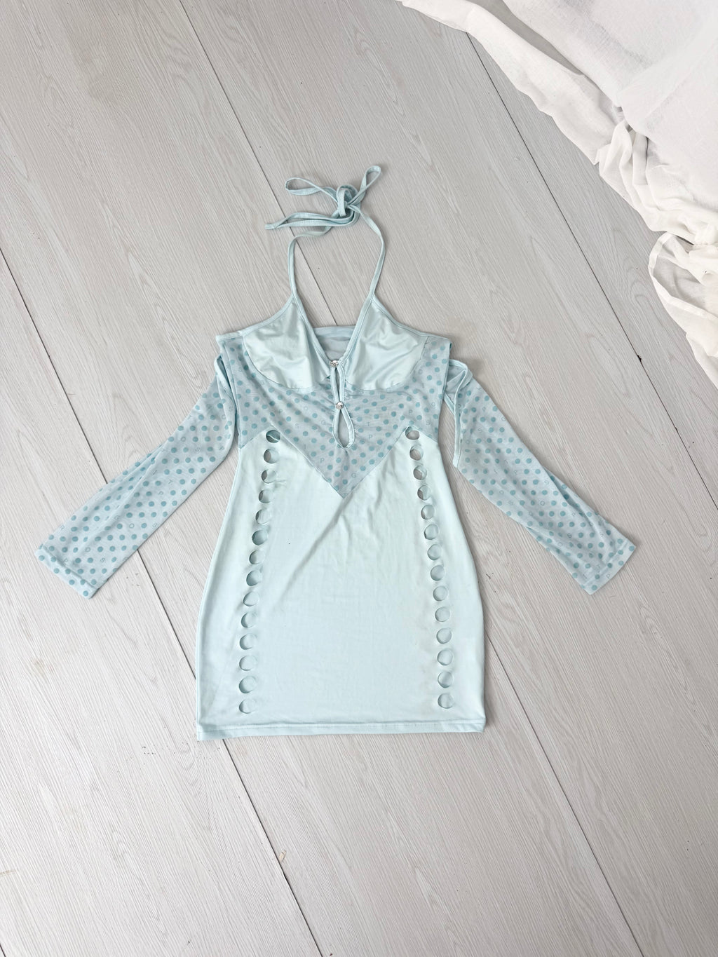 ✿ mesh cutout halter mini dress