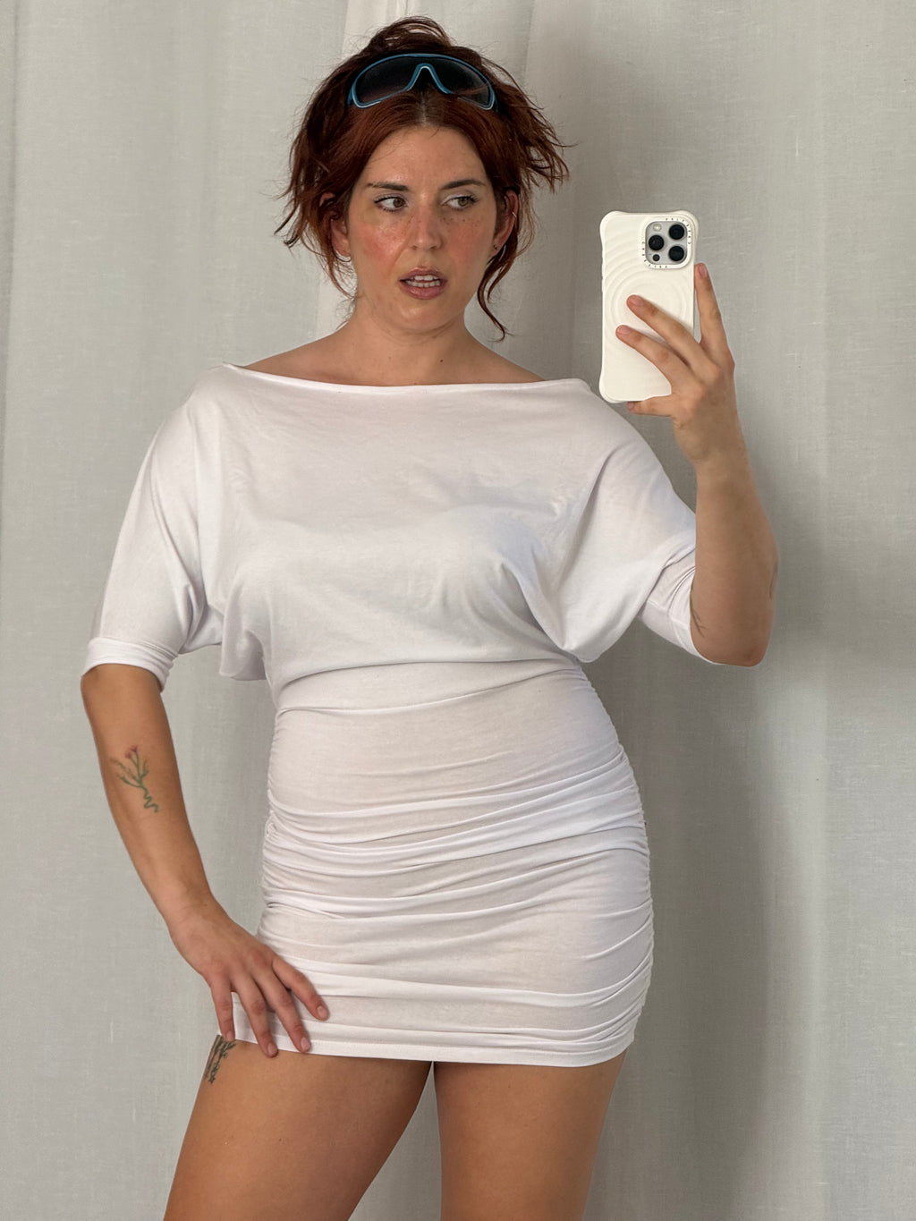 ✿ y2k off shoulder ruched bodycon mini dress
