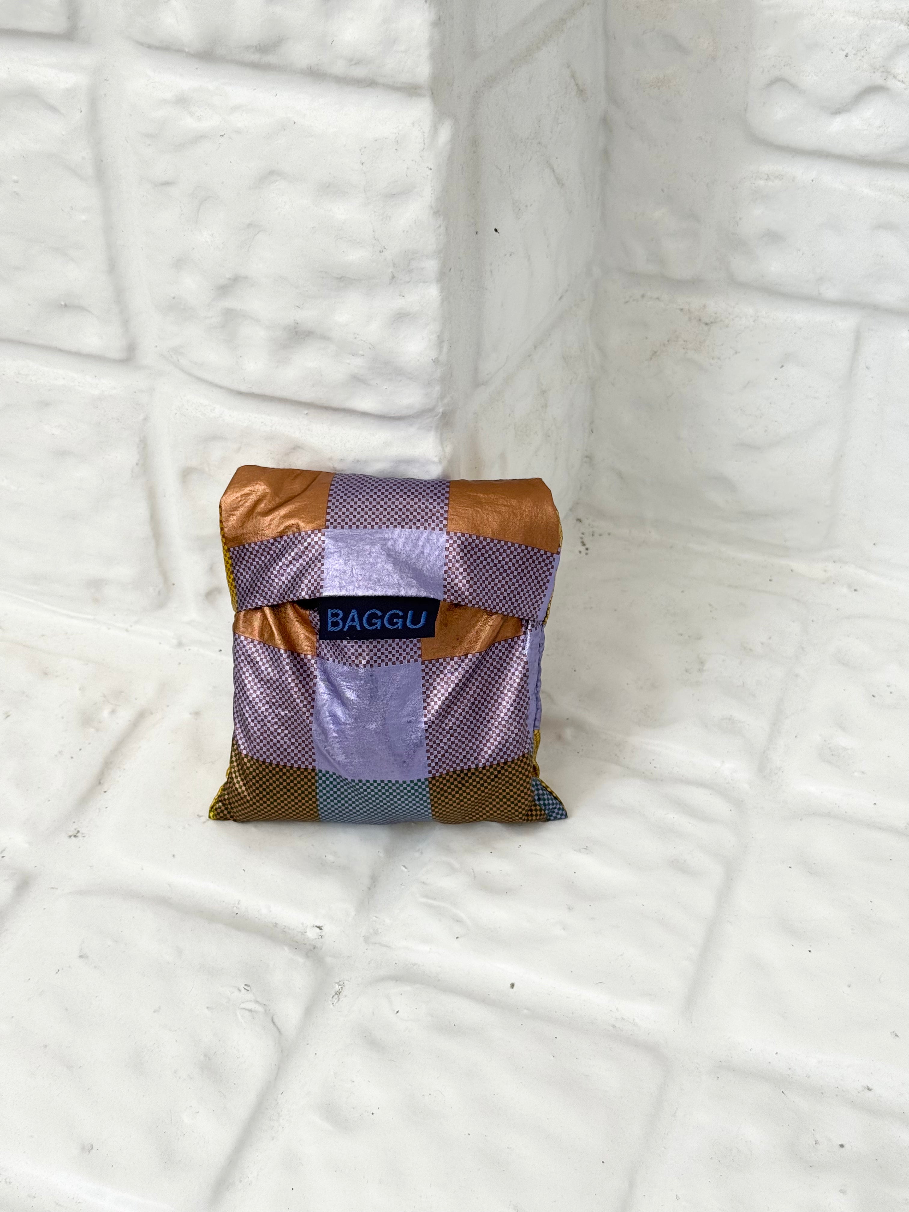 ✧ metallic plaid baggu reusable tote bag ✧