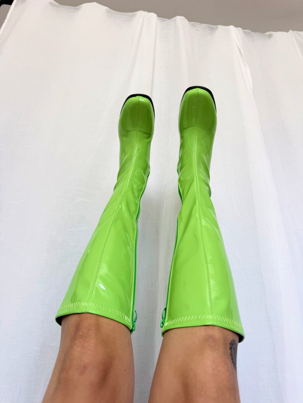 ✧ lime green patent go go boots ✧