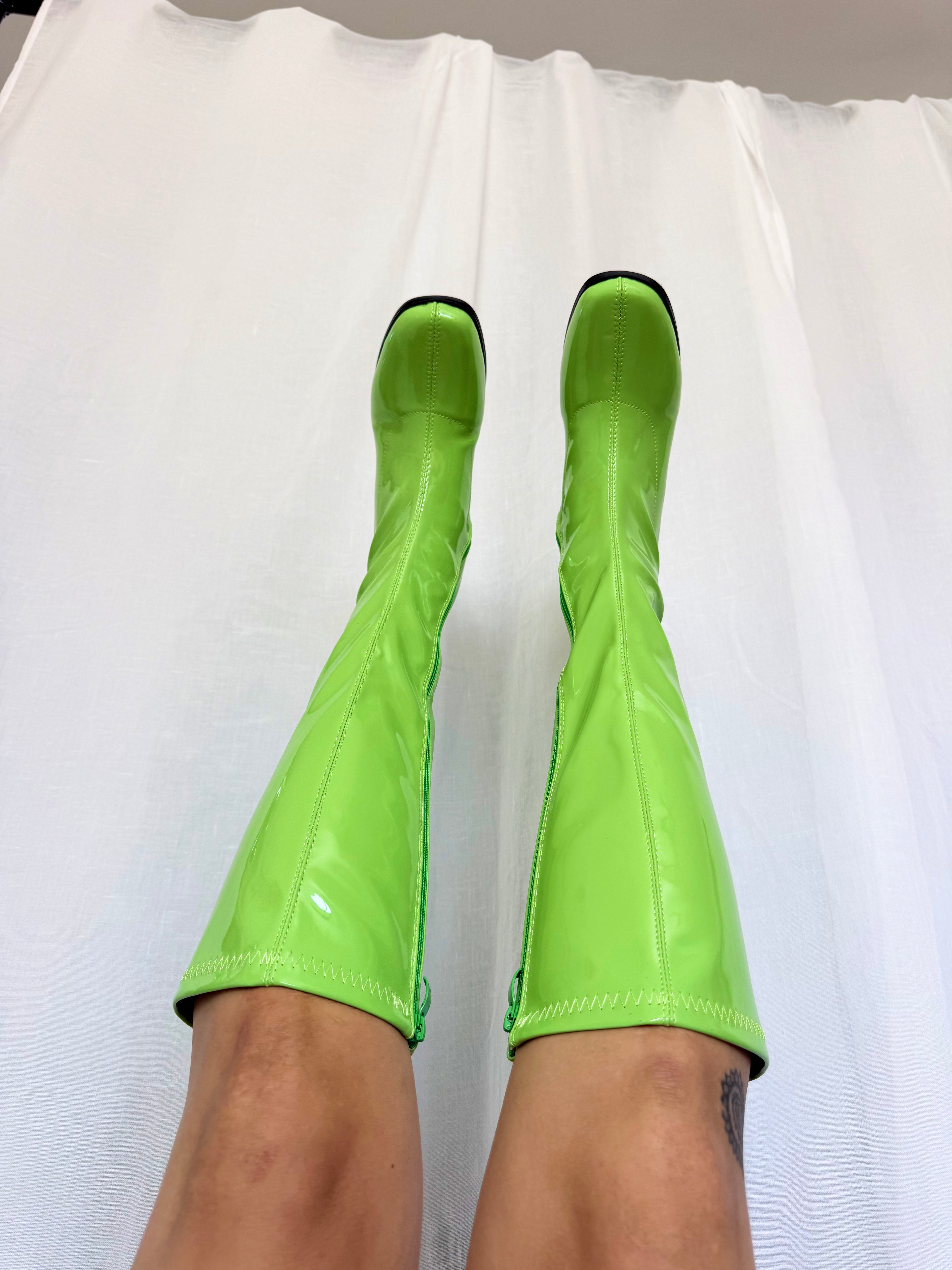 ✧ lime green patent go go boots ✧