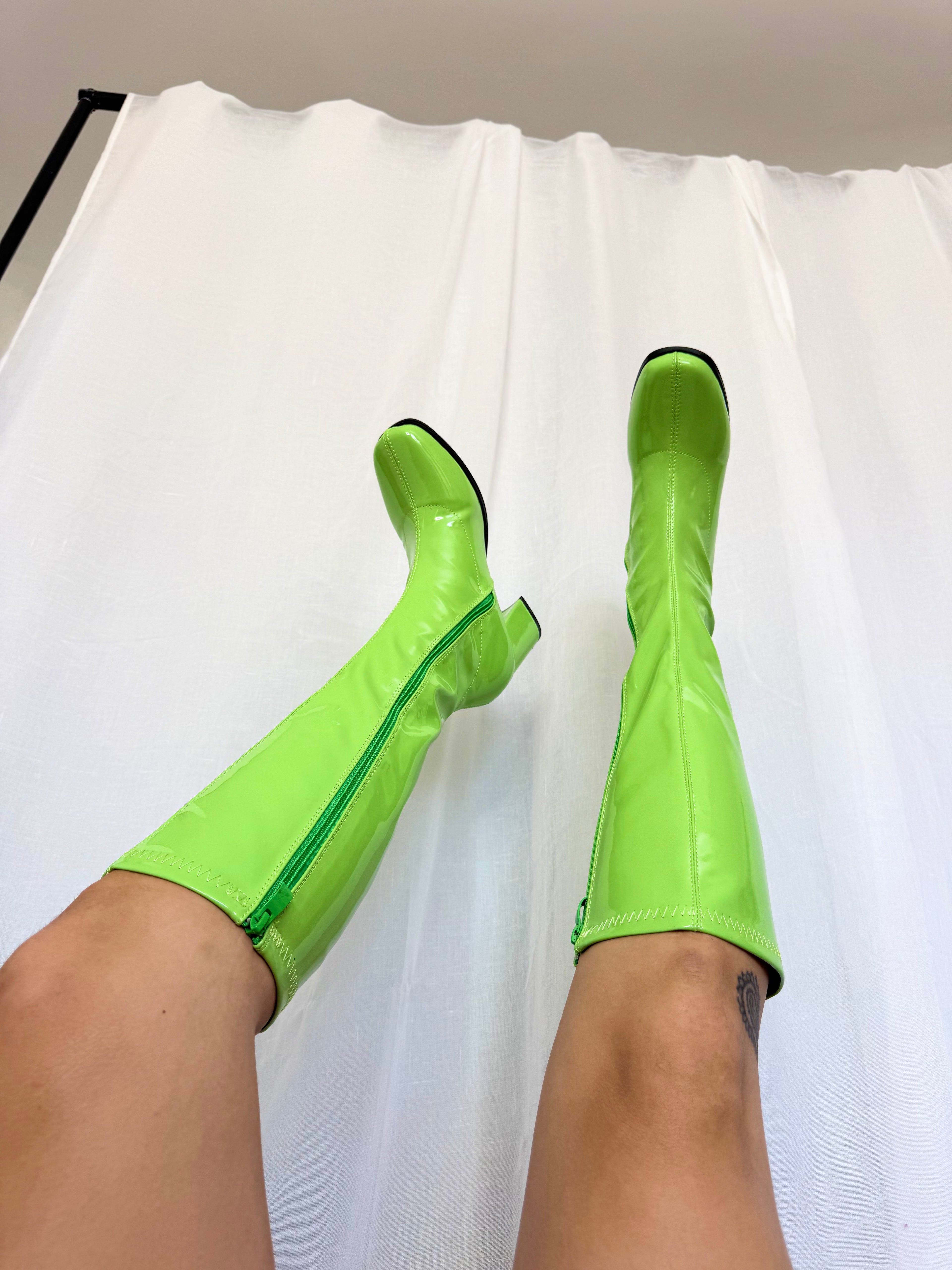 ✧ lime green patent go go boots ✧