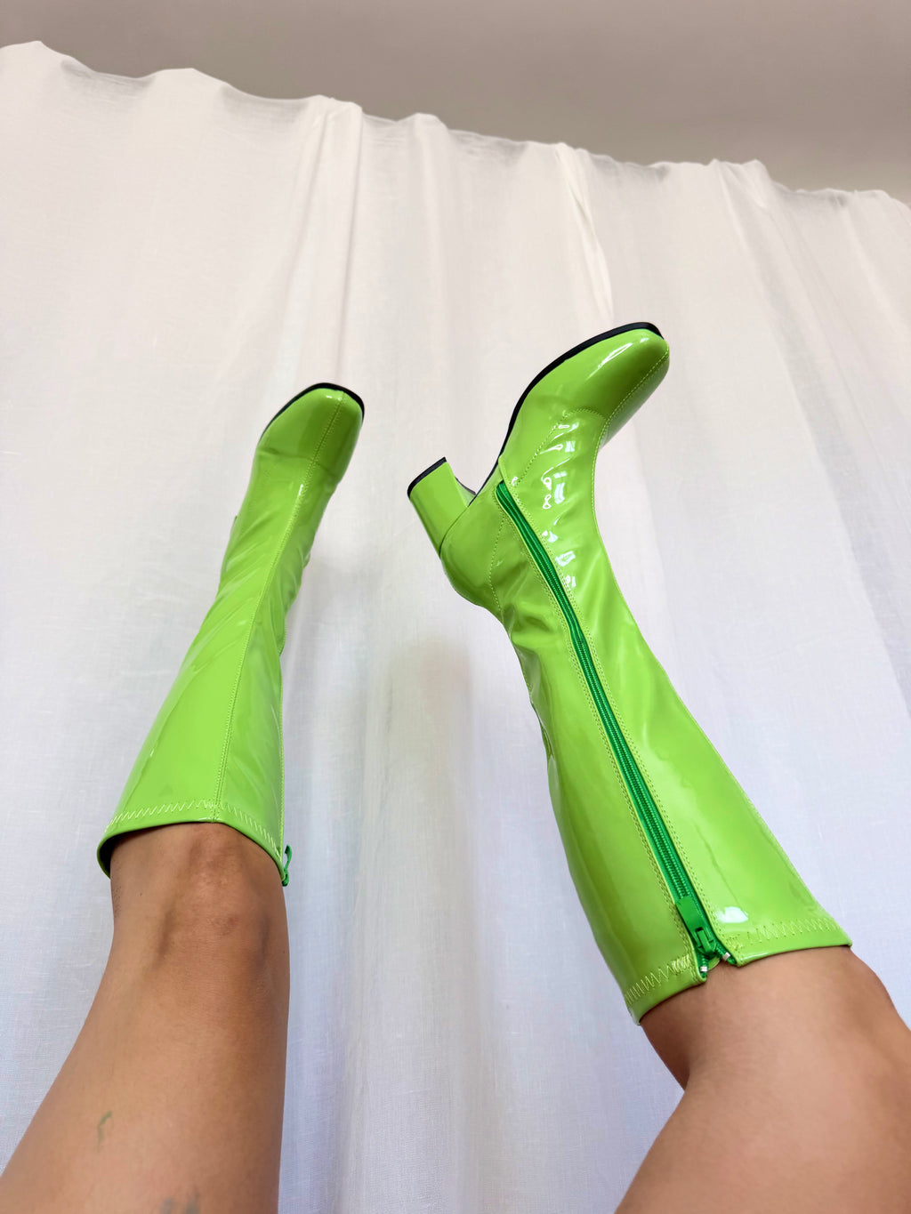 ✧ lime green patent go go boots ✧