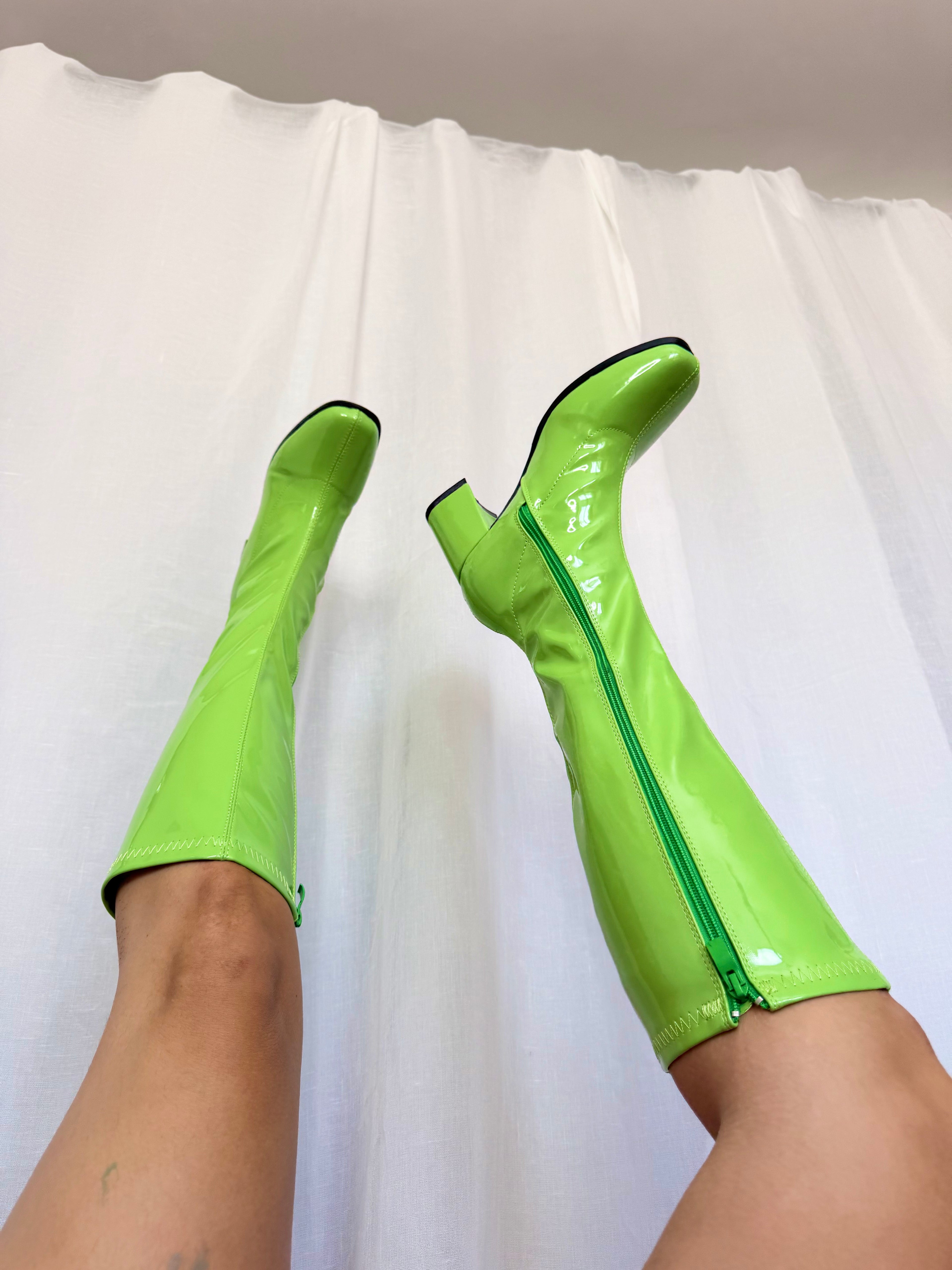 ✧ lime green patent go go boots ✧