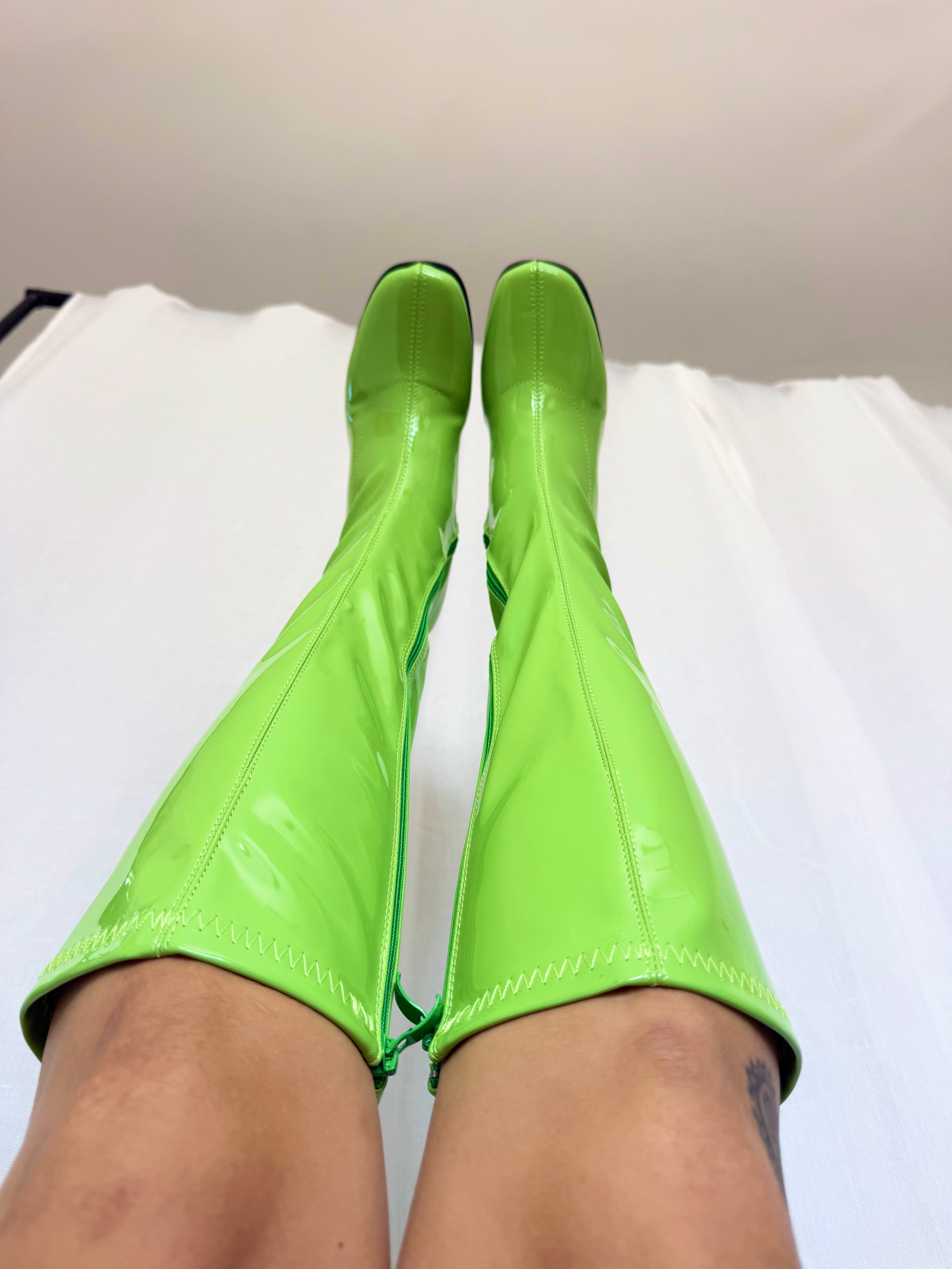 ✧ lime green patent go go boots ✧
