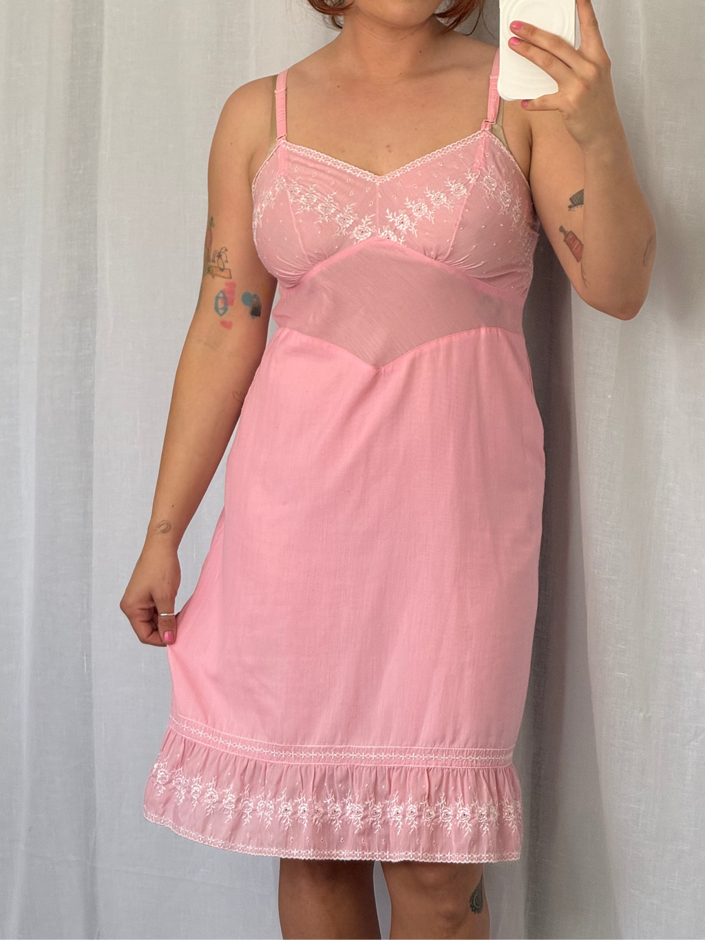 ✧ vintage 60’s cotton pink embroidered slip dress ✧