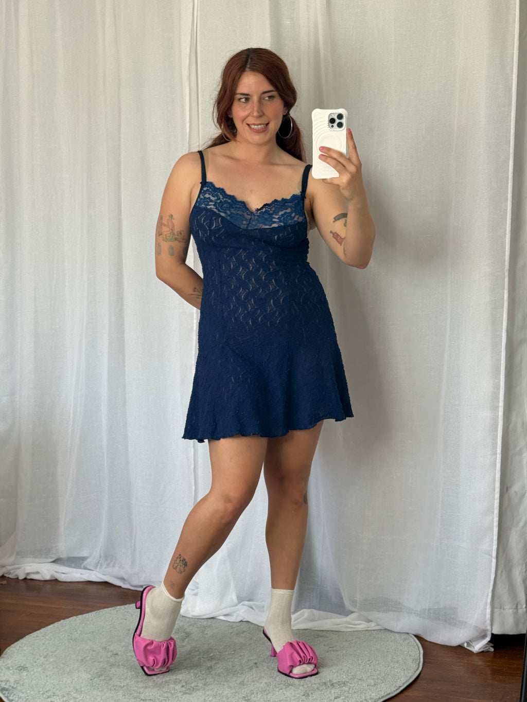 ✧ vintage y2k navy lace slip dress ✧