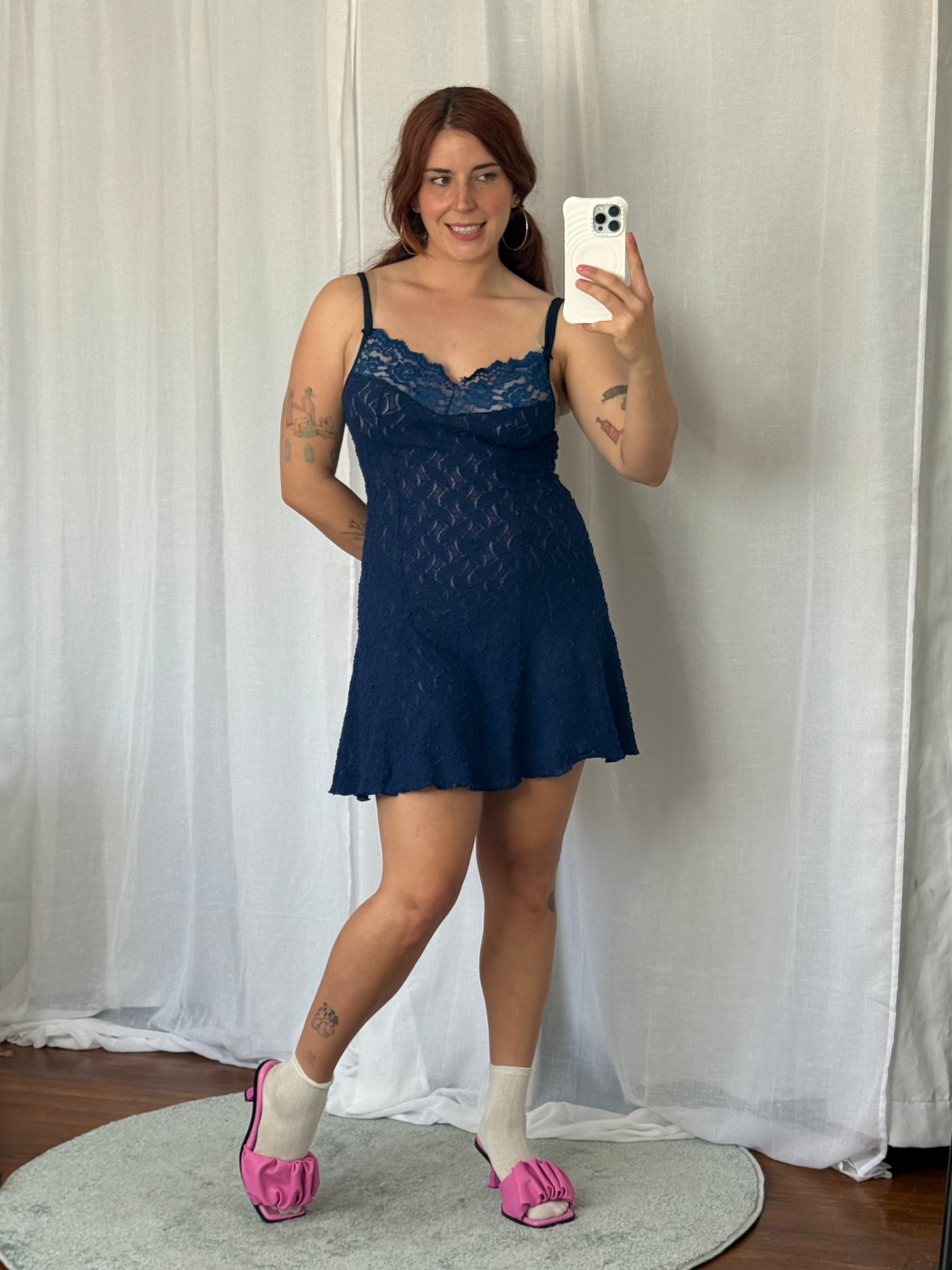 ✧ vintage y2k navy lace slip dress ✧