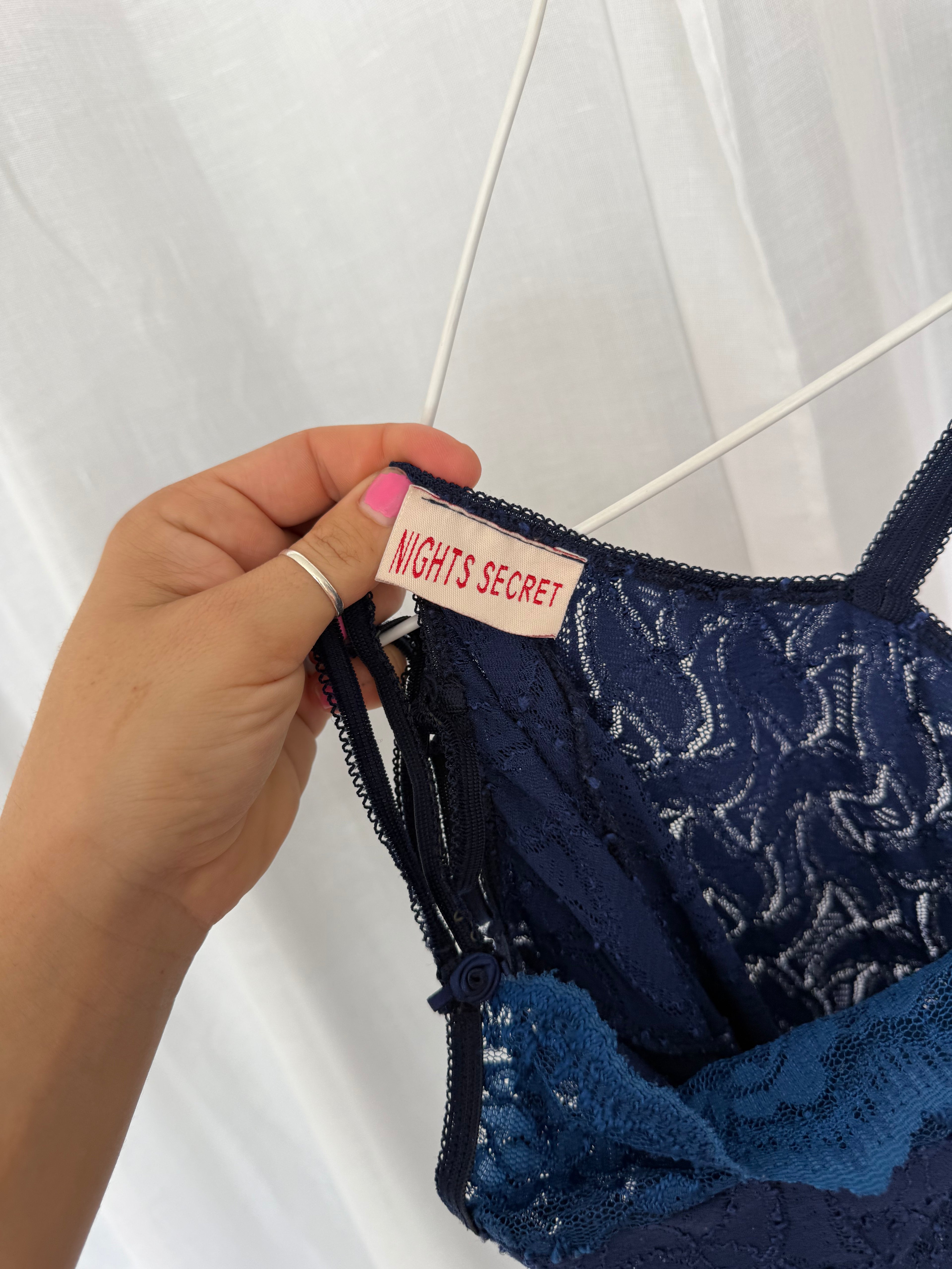 ✧ vintage y2k navy lace slip dress ✧