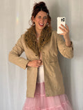 ✦ vintage Y2K genuine leather coat w/ faux fur collar