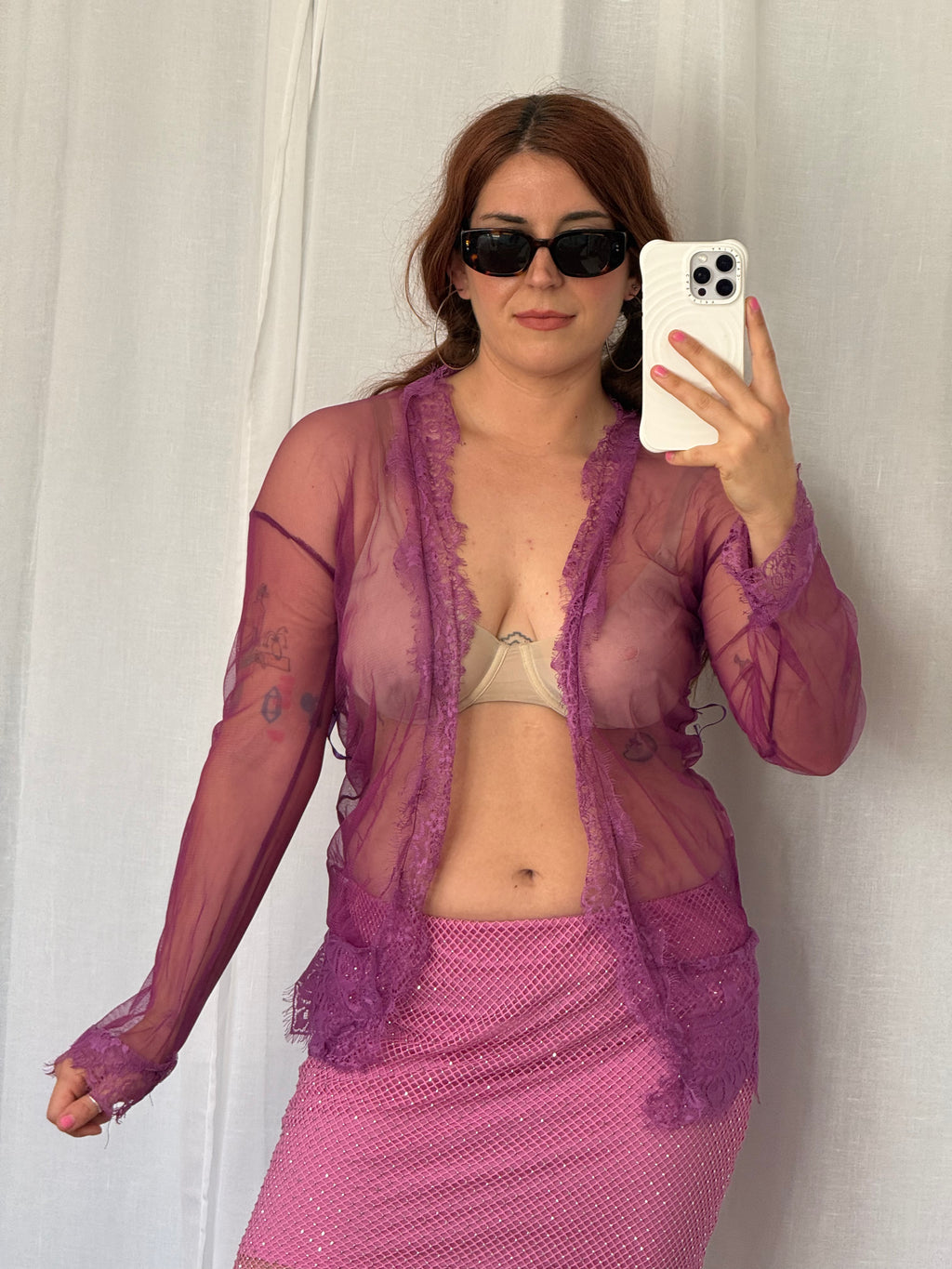 ✧ sheer plum lace mesh cardigan ✧