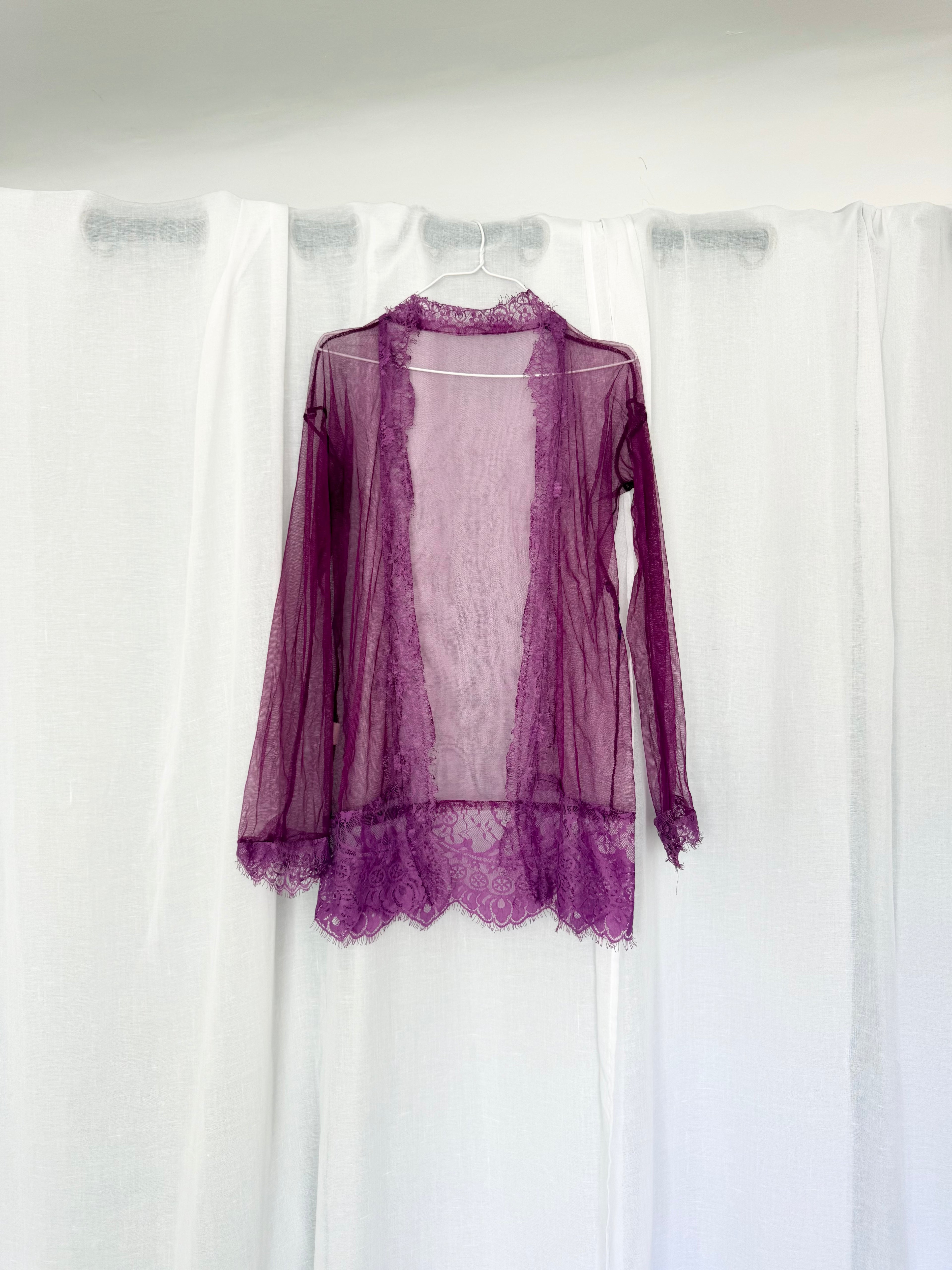 ✧ sheer plum lace mesh cardigan ✧