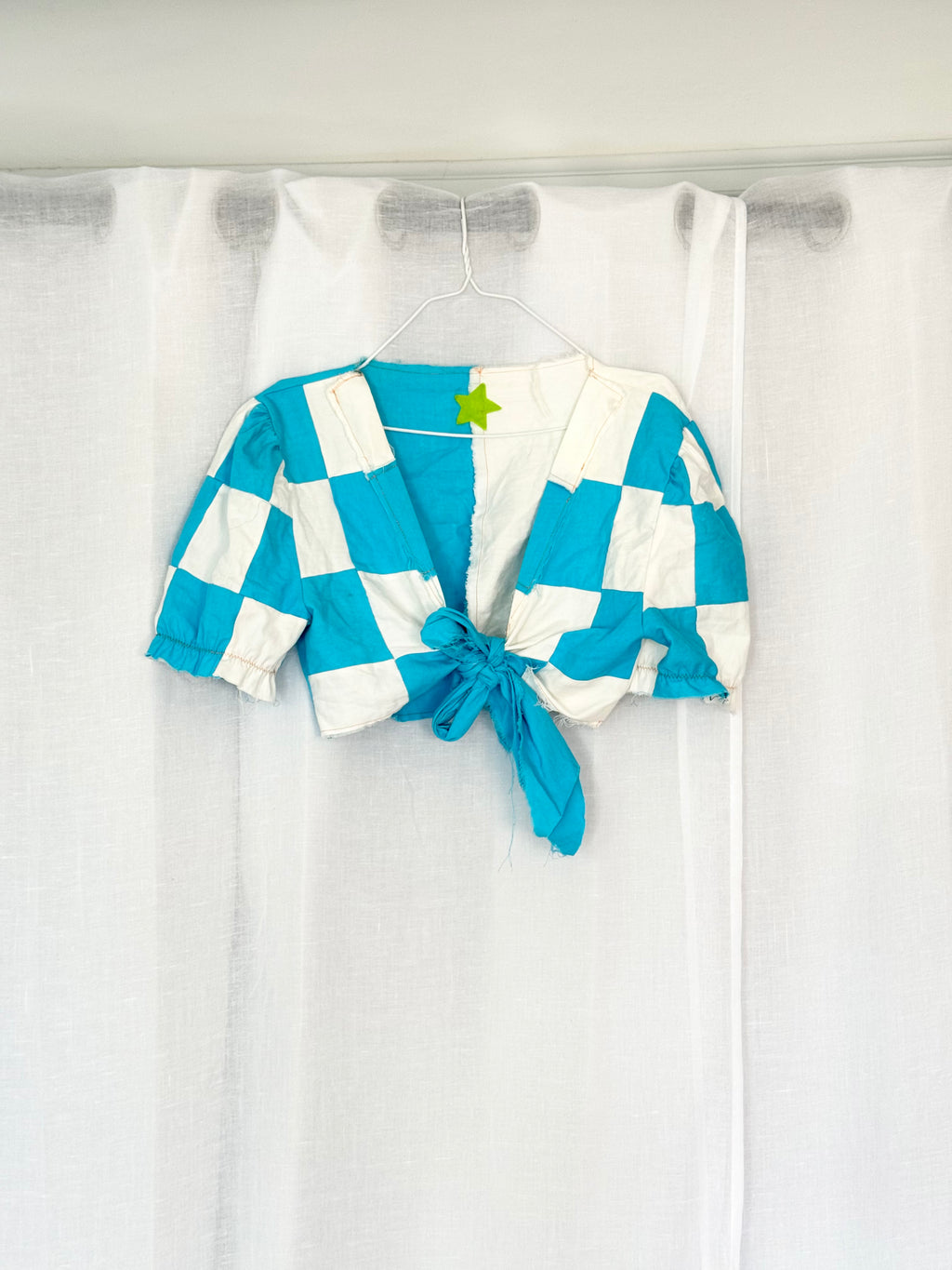 ⋆ clowncore blue & cream checker tie top ⋆