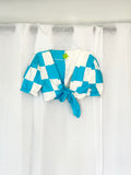 ⋆ clowncore blue & cream checker tie top ⋆