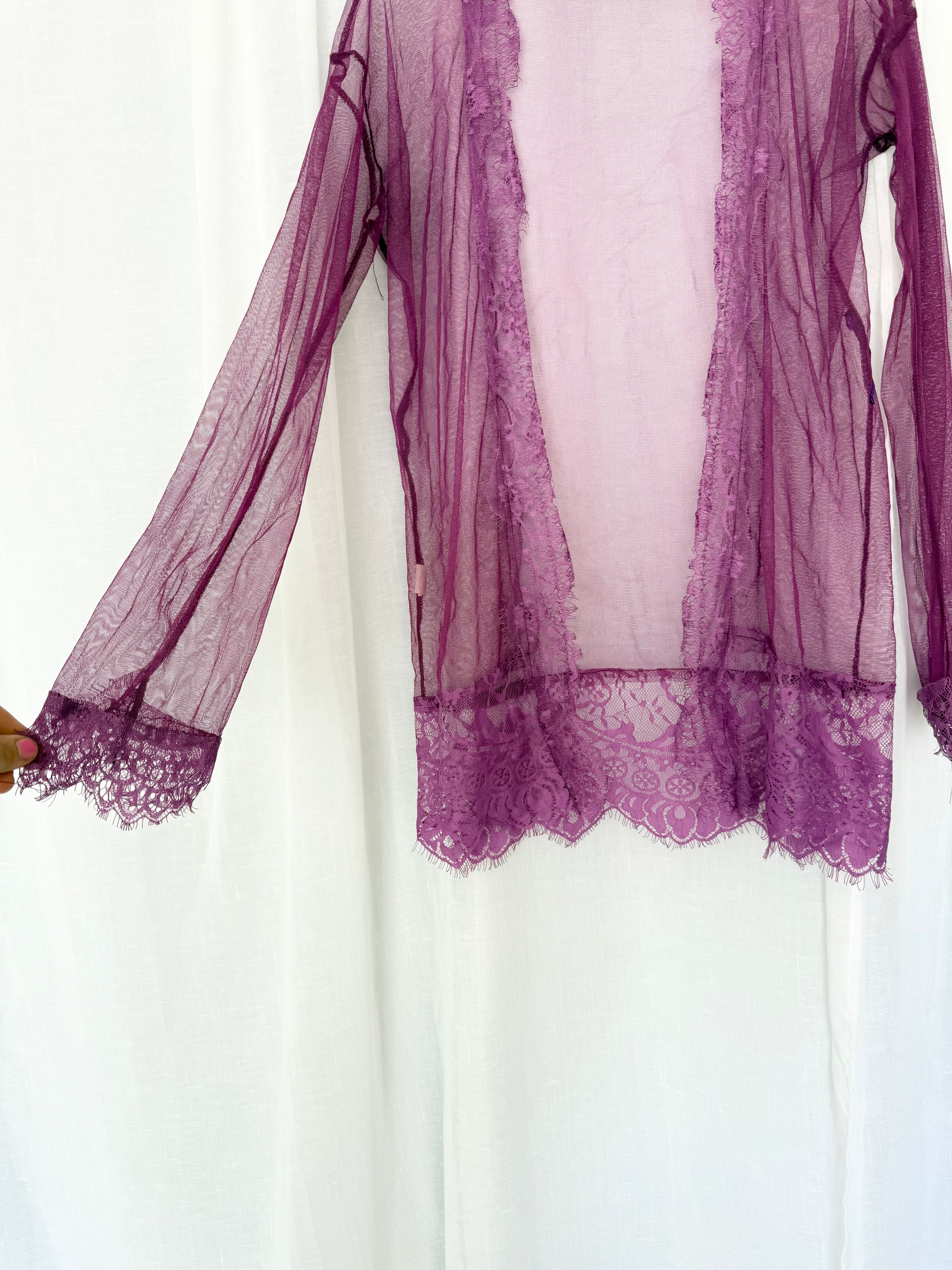 ✧ sheer plum lace mesh cardigan ✧