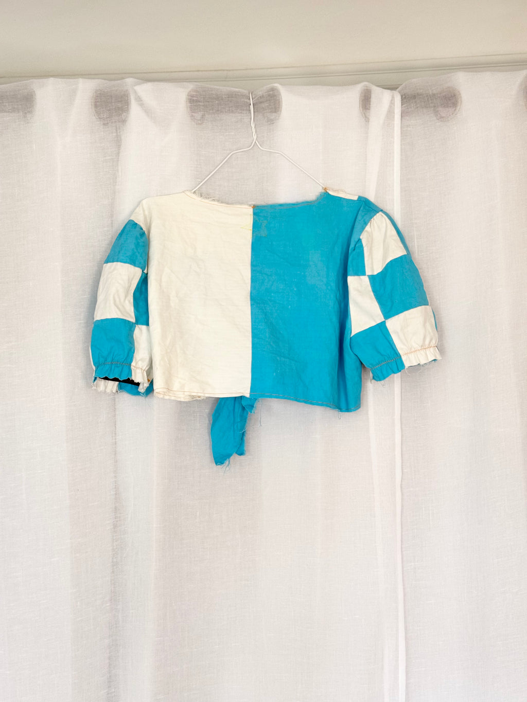 ⋆ clowncore blue & cream checker tie top ⋆