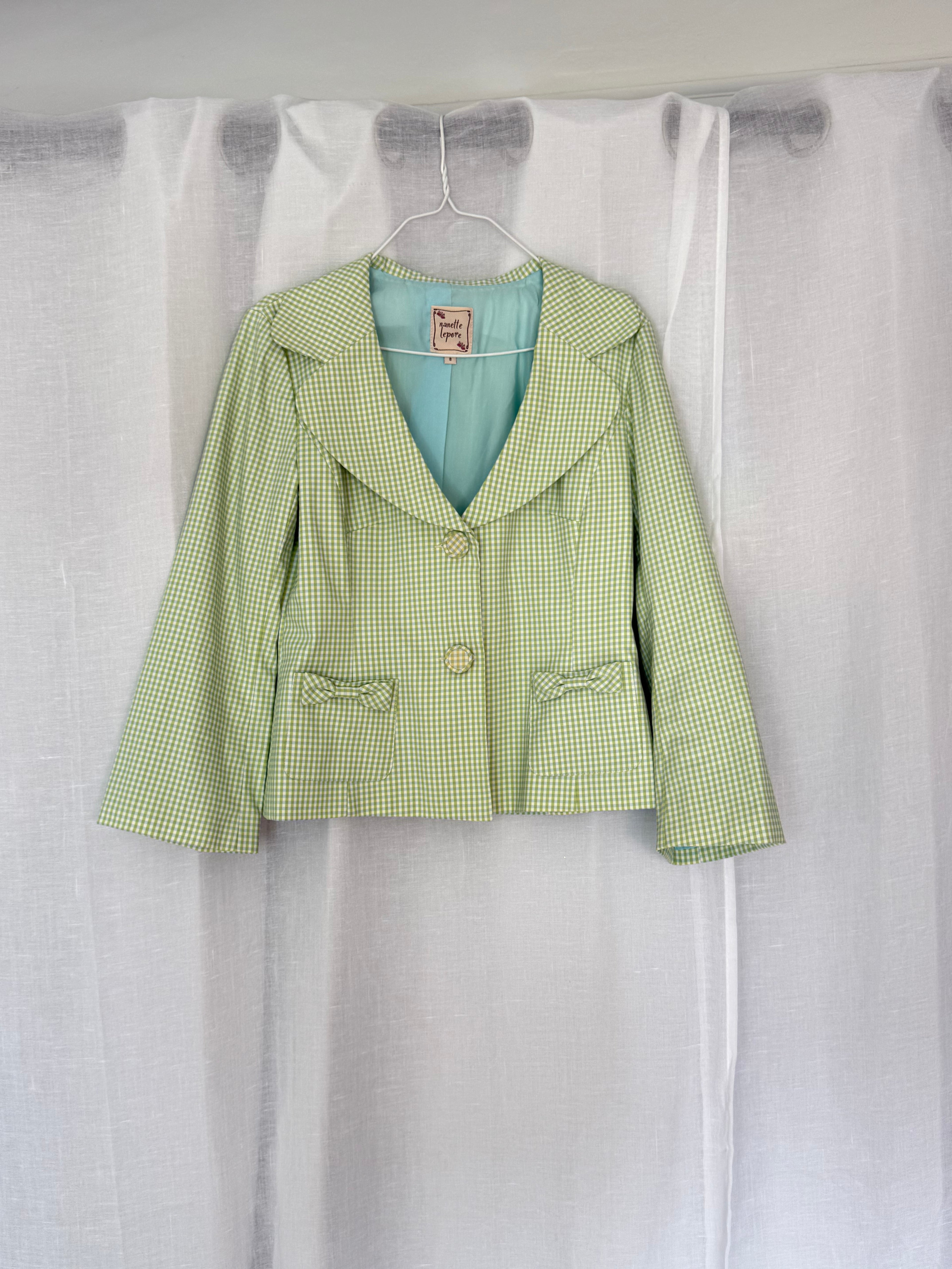 Nanette Lepore green gingham bow blazer jacket (size 8)