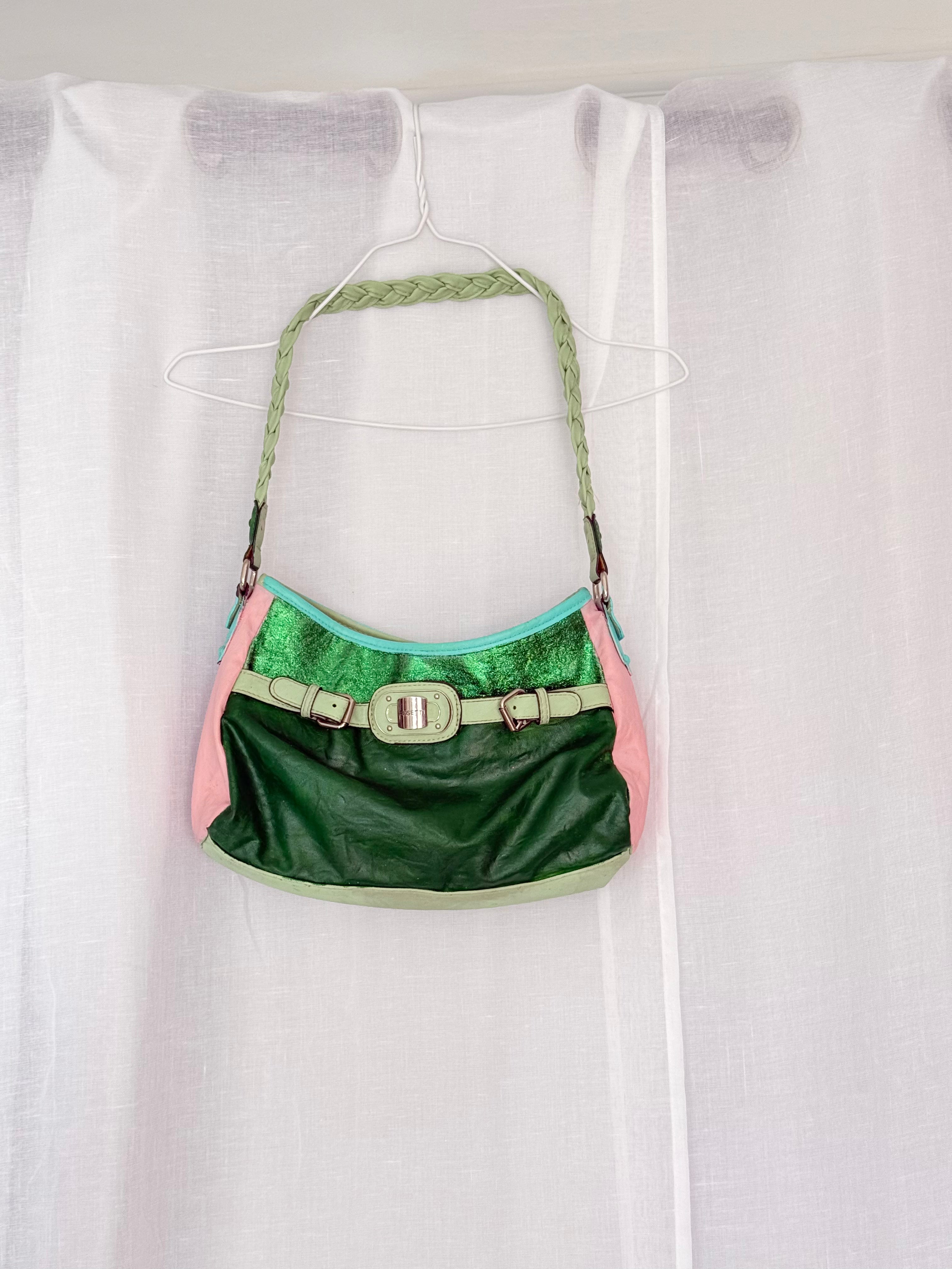 rosetti hand-painted green glitter shoulder bag