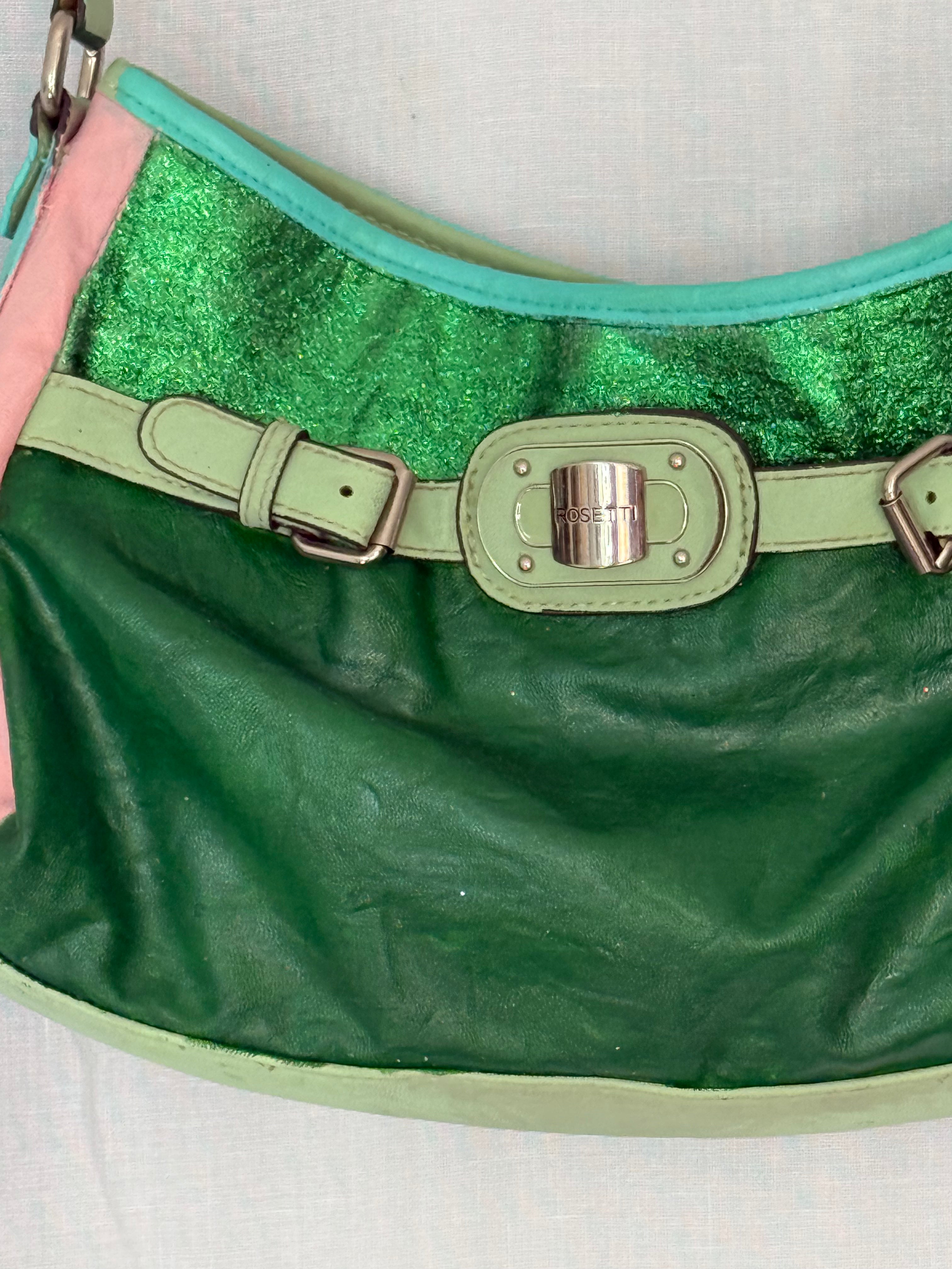 rosetti hand-painted green glitter shoulder bag