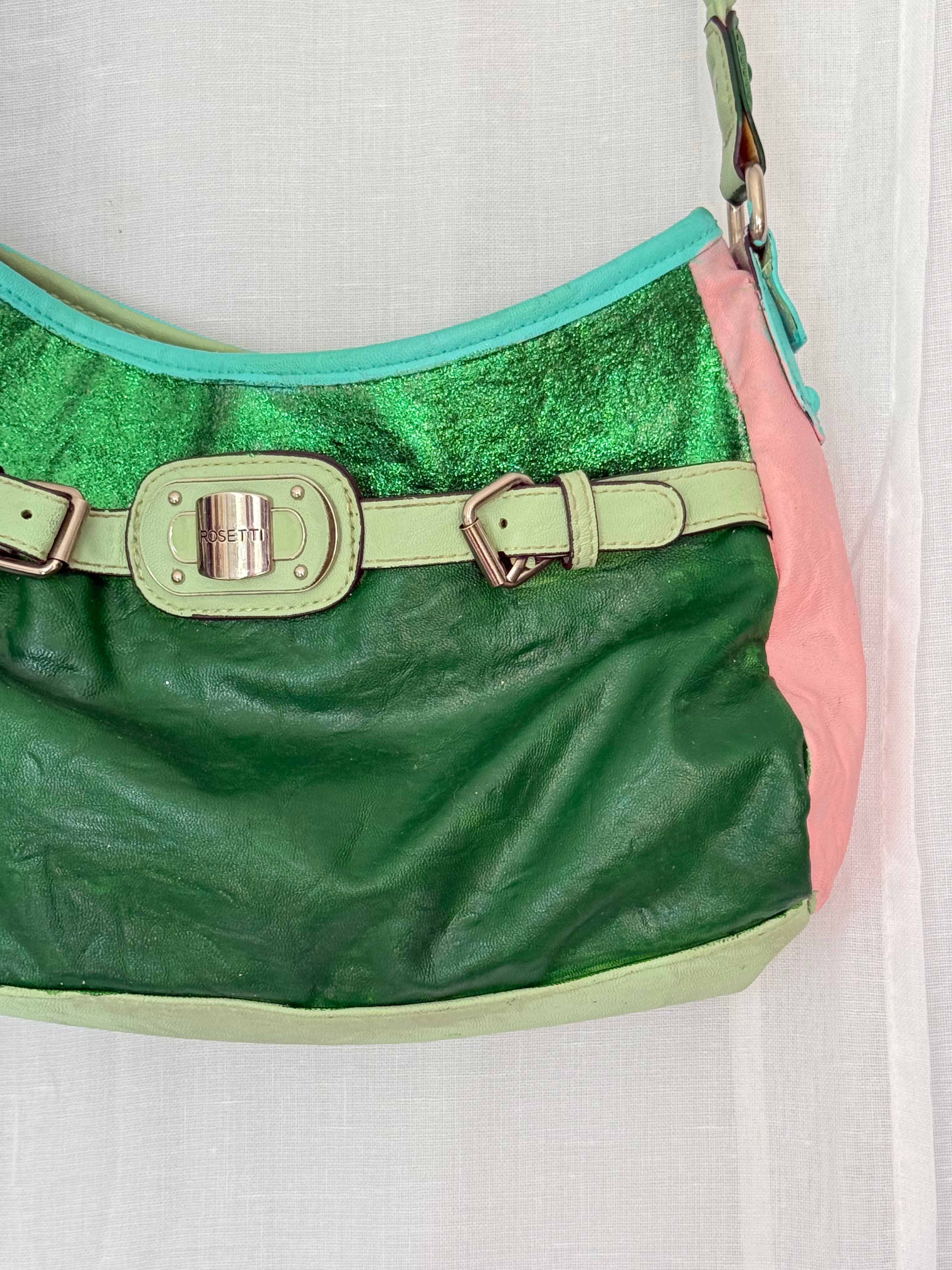 rosetti hand-painted green glitter shoulder bag
