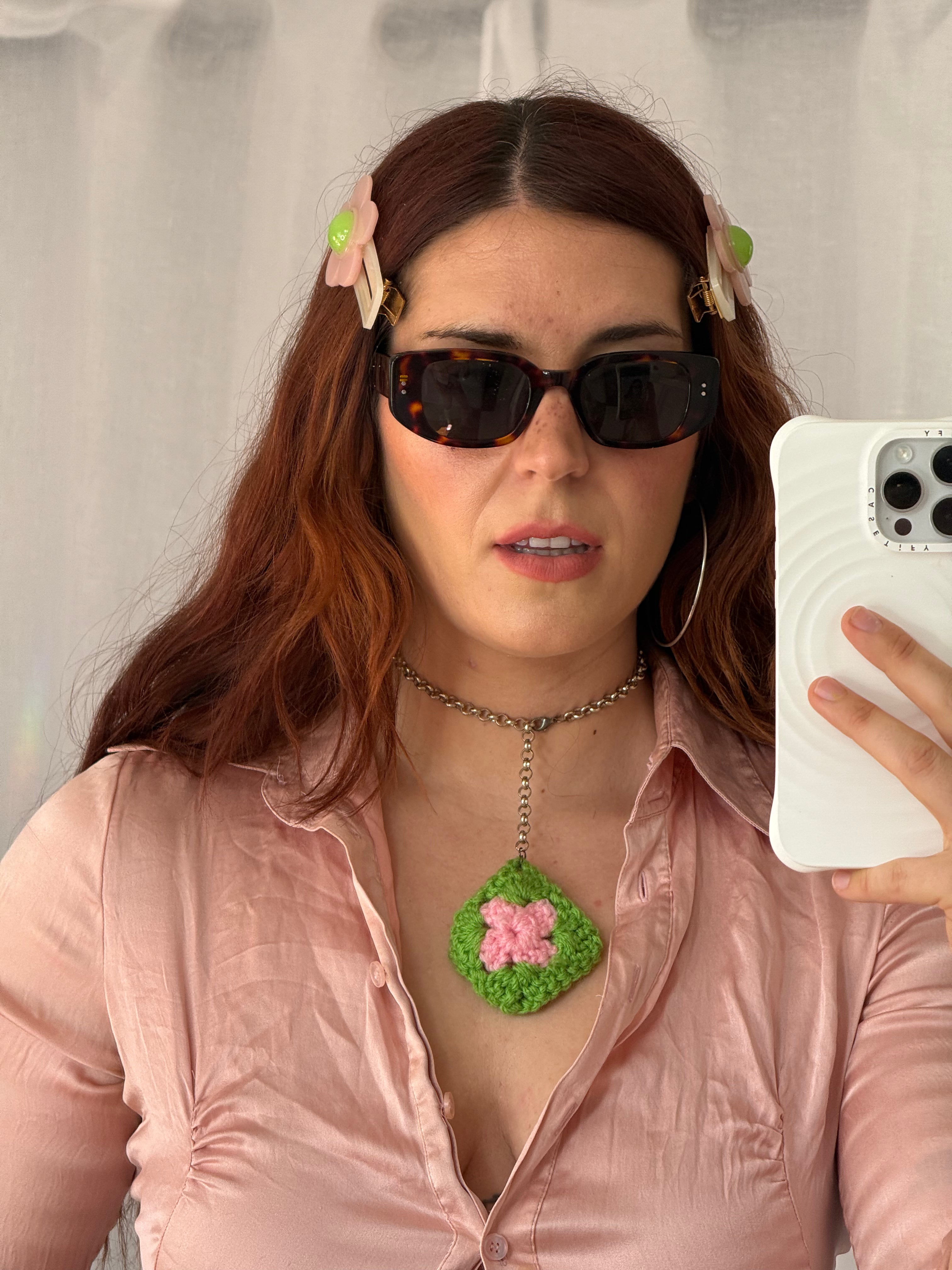 ✿ handmade crochet granny square charm necklace ✿