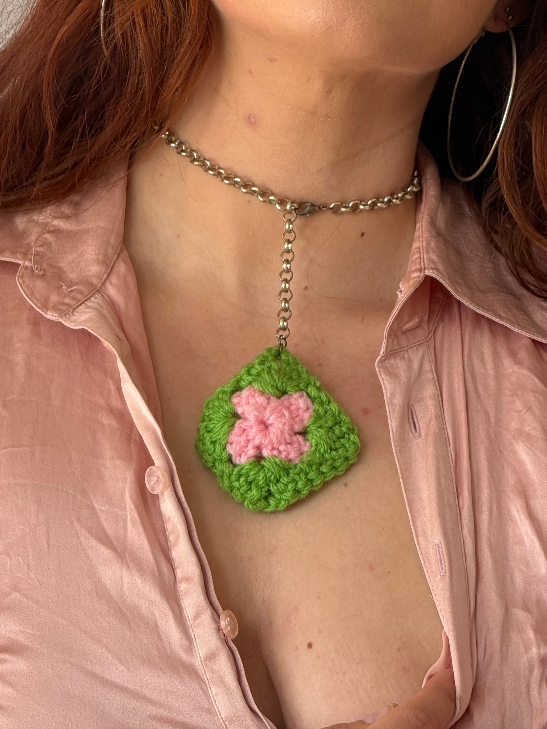 ✿ handmade crochet granny square charm necklace ✿