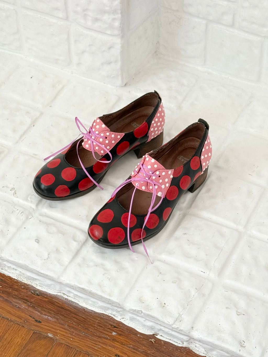 polka dot painted mary Jane oxfords (size 9)