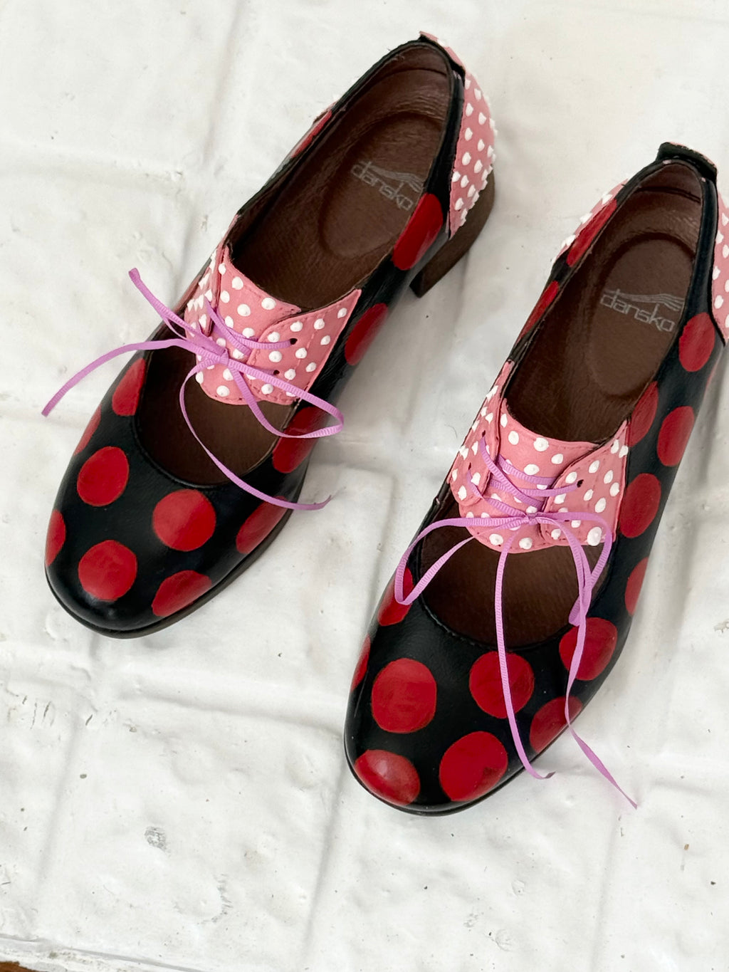 polka dot painted mary Jane oxfords (size 9)