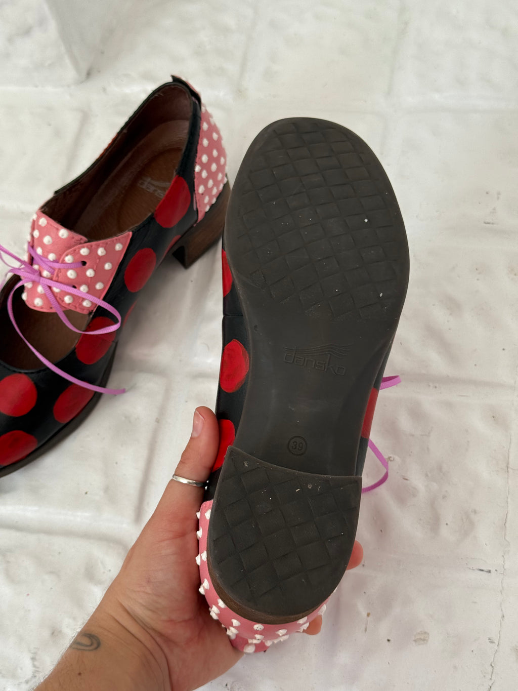 polka dot painted mary Jane oxfords (size 9)