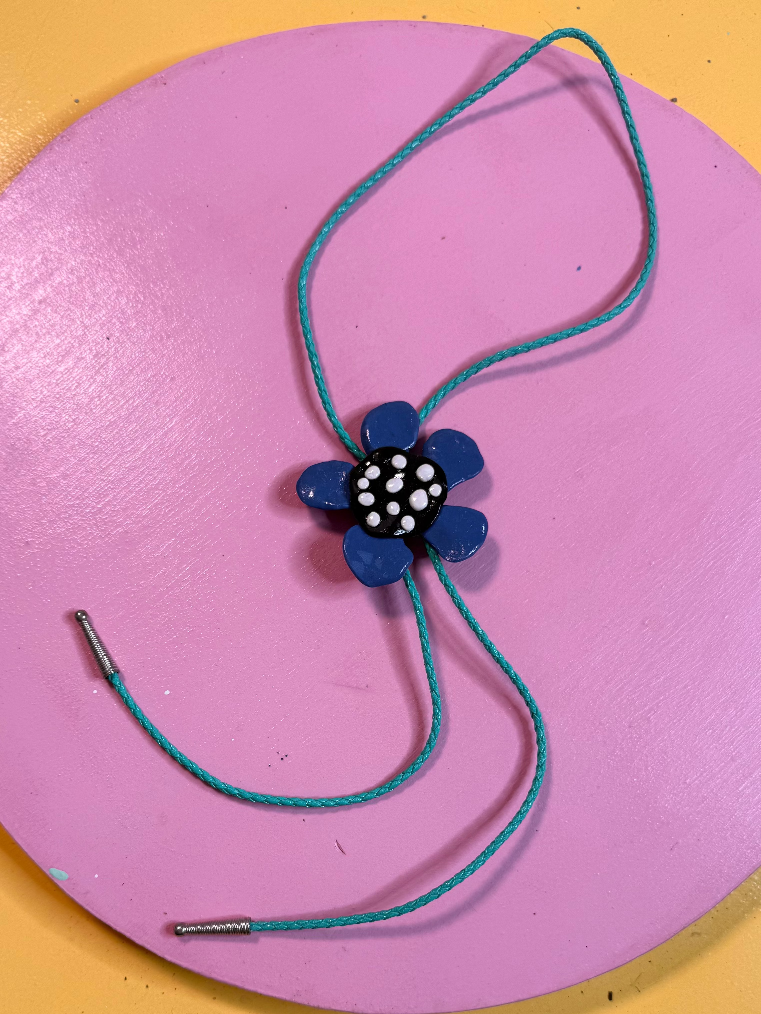 ✿ handmade blue flower polymer clay bolo tie