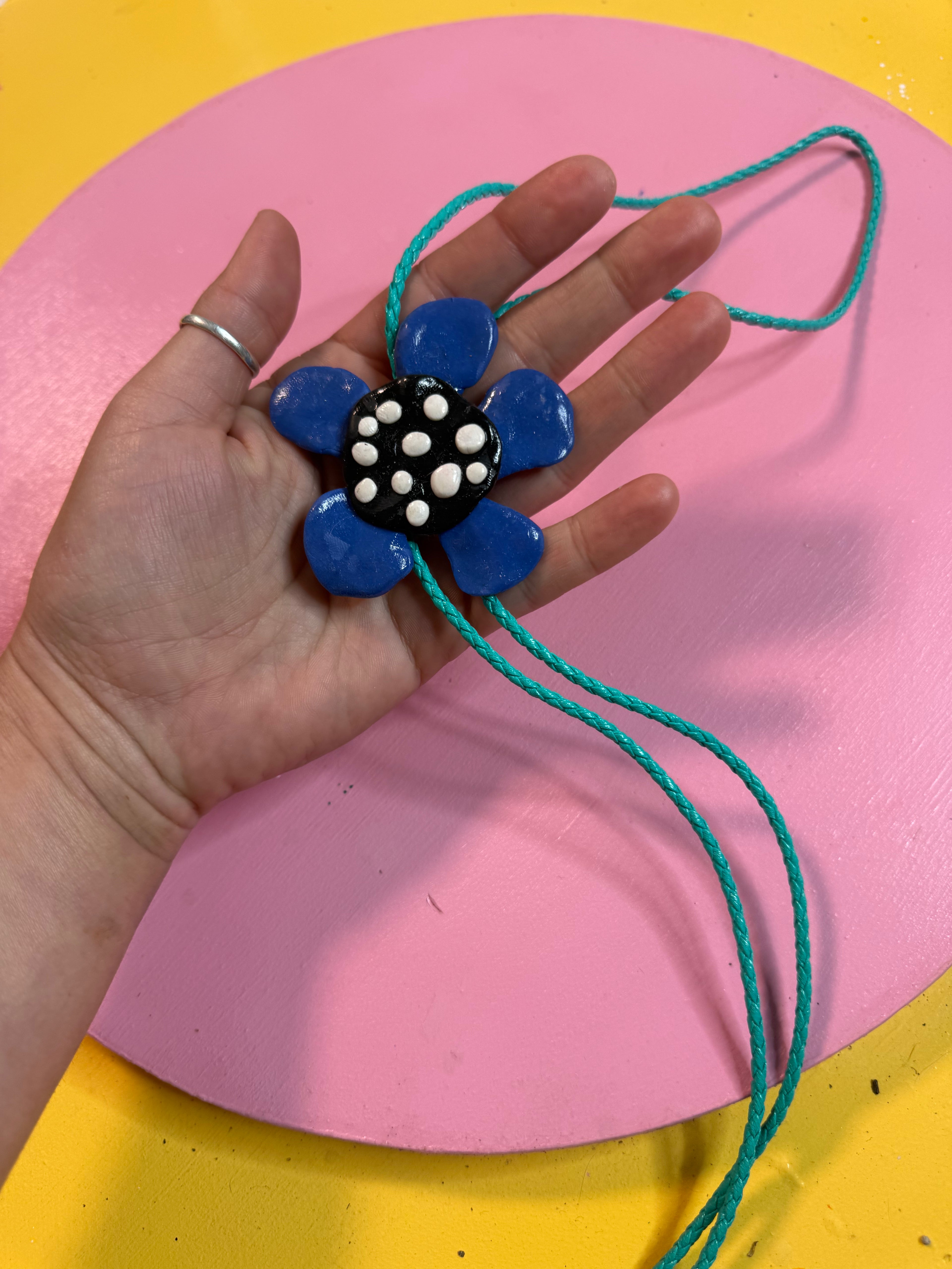 ✿ handmade blue flower polymer clay bolo tie