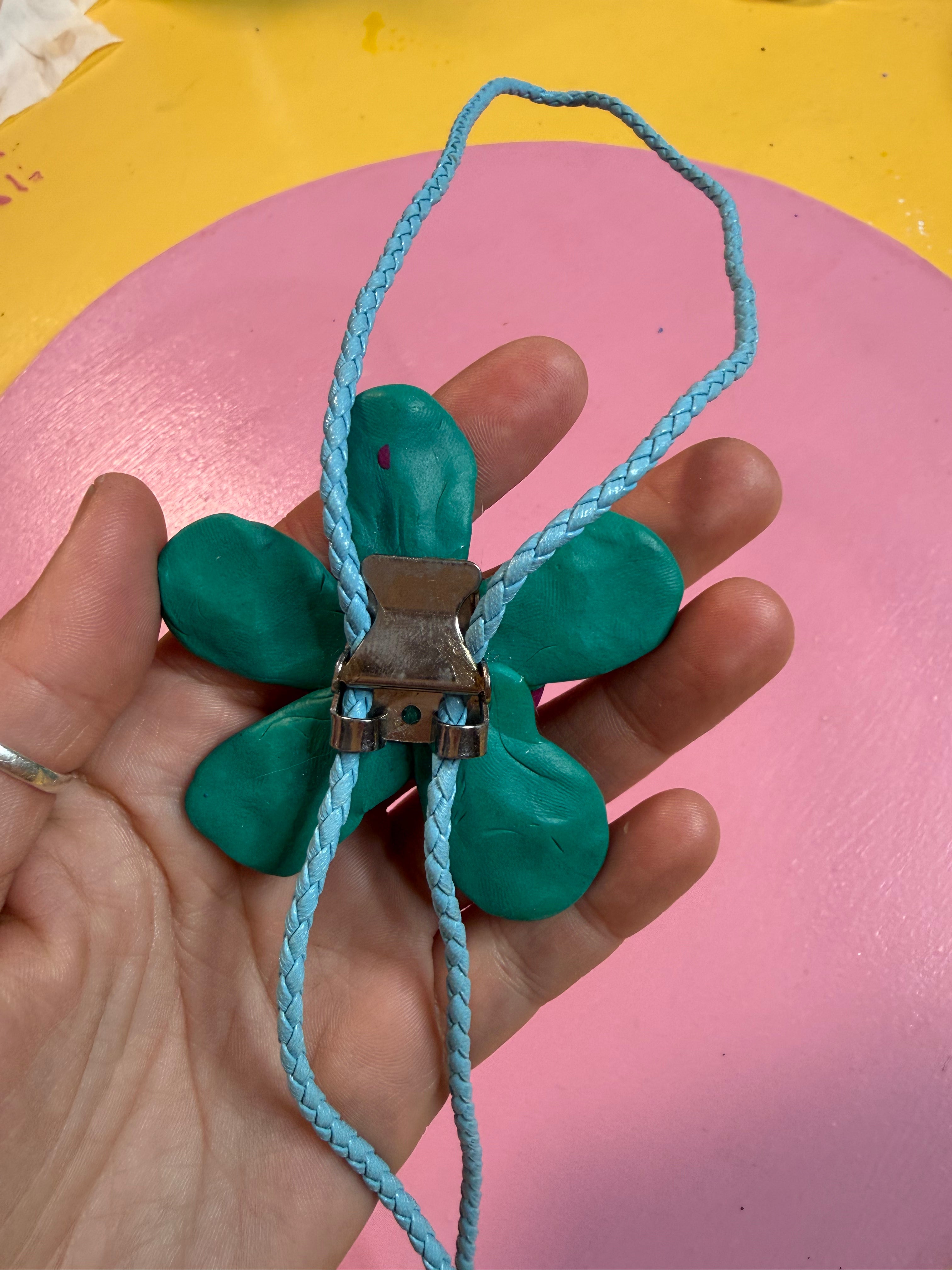 ✿ handmade green flower polymer clay bolo tie