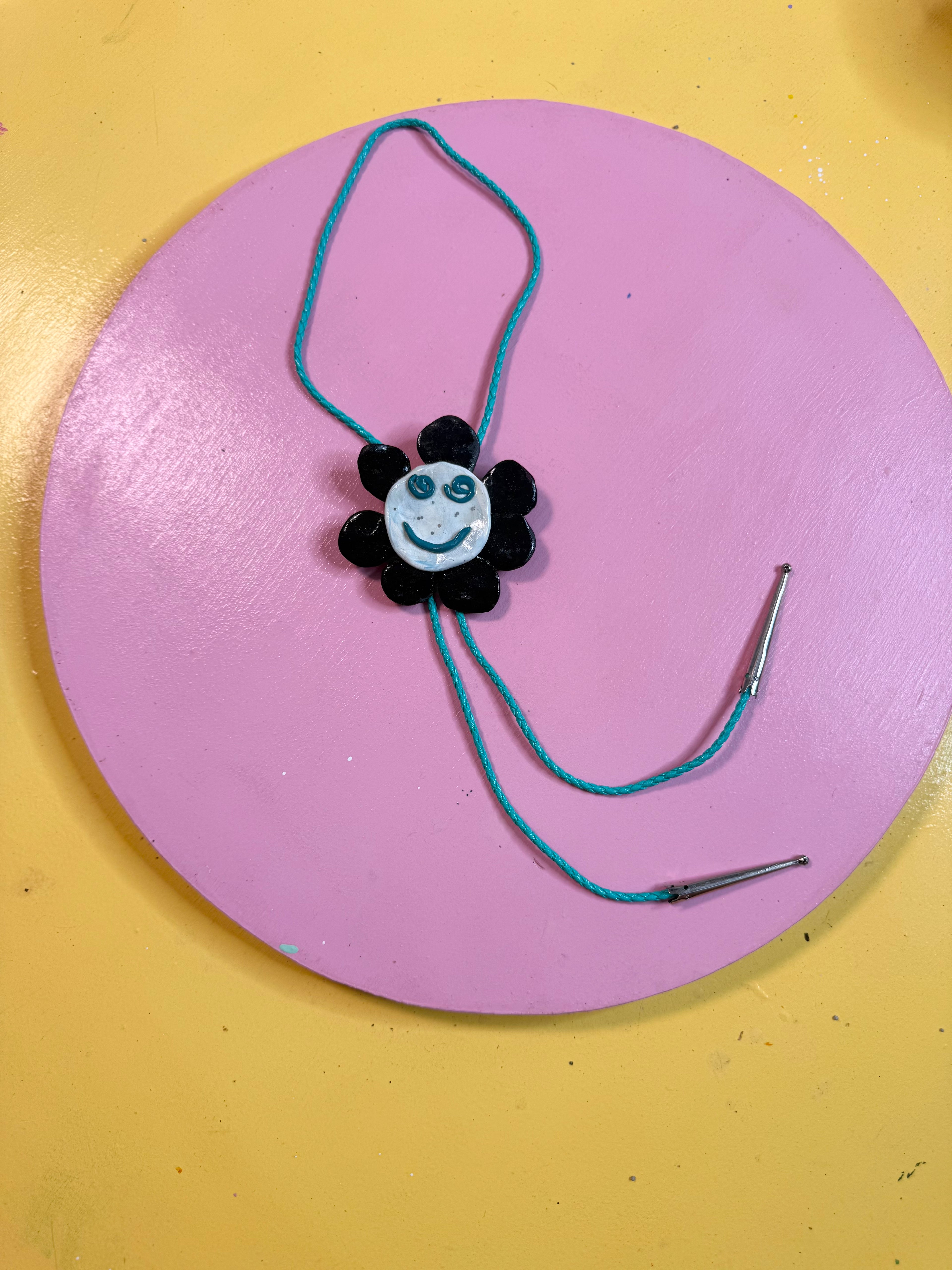 ✿ handmade smiley sparkle freckles polymer clay bolo tie