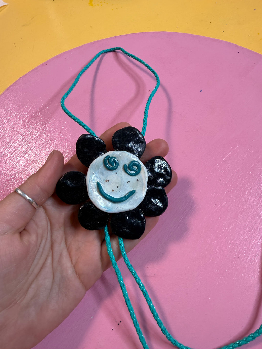 ✿ handmade smiley sparkle freckles polymer clay bolo tie