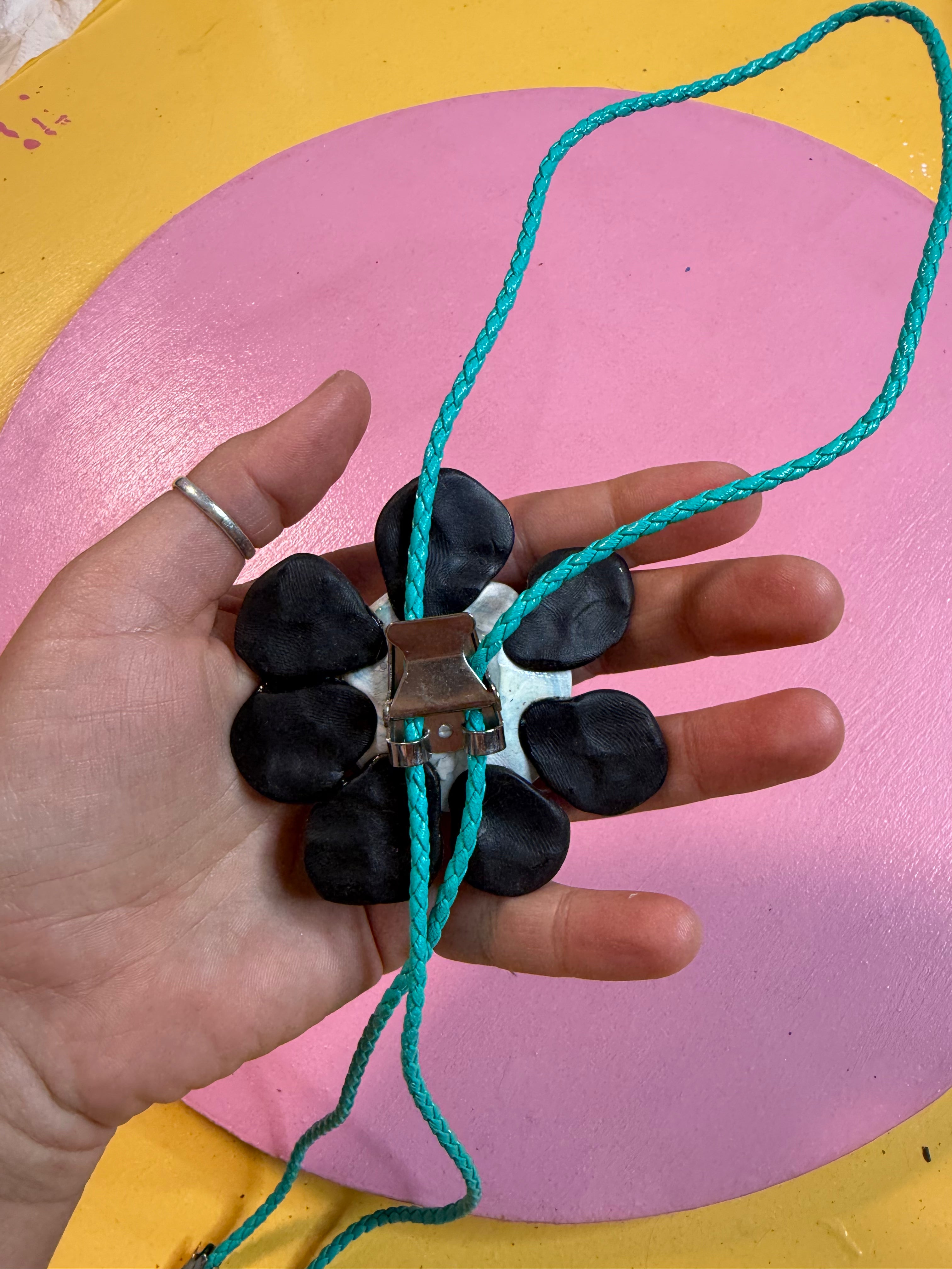 ✿ handmade smiley sparkle freckles polymer clay bolo tie