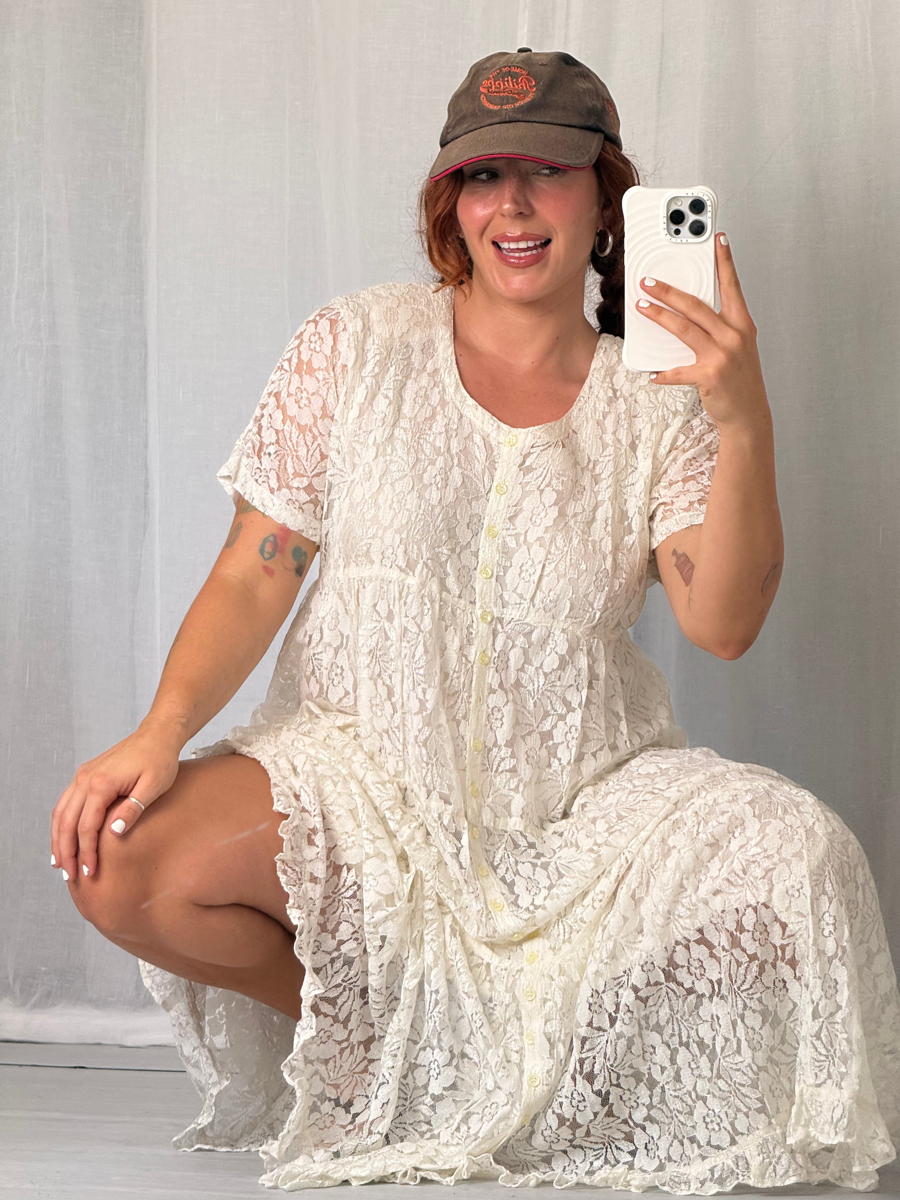 90s ivory lace maxi dress