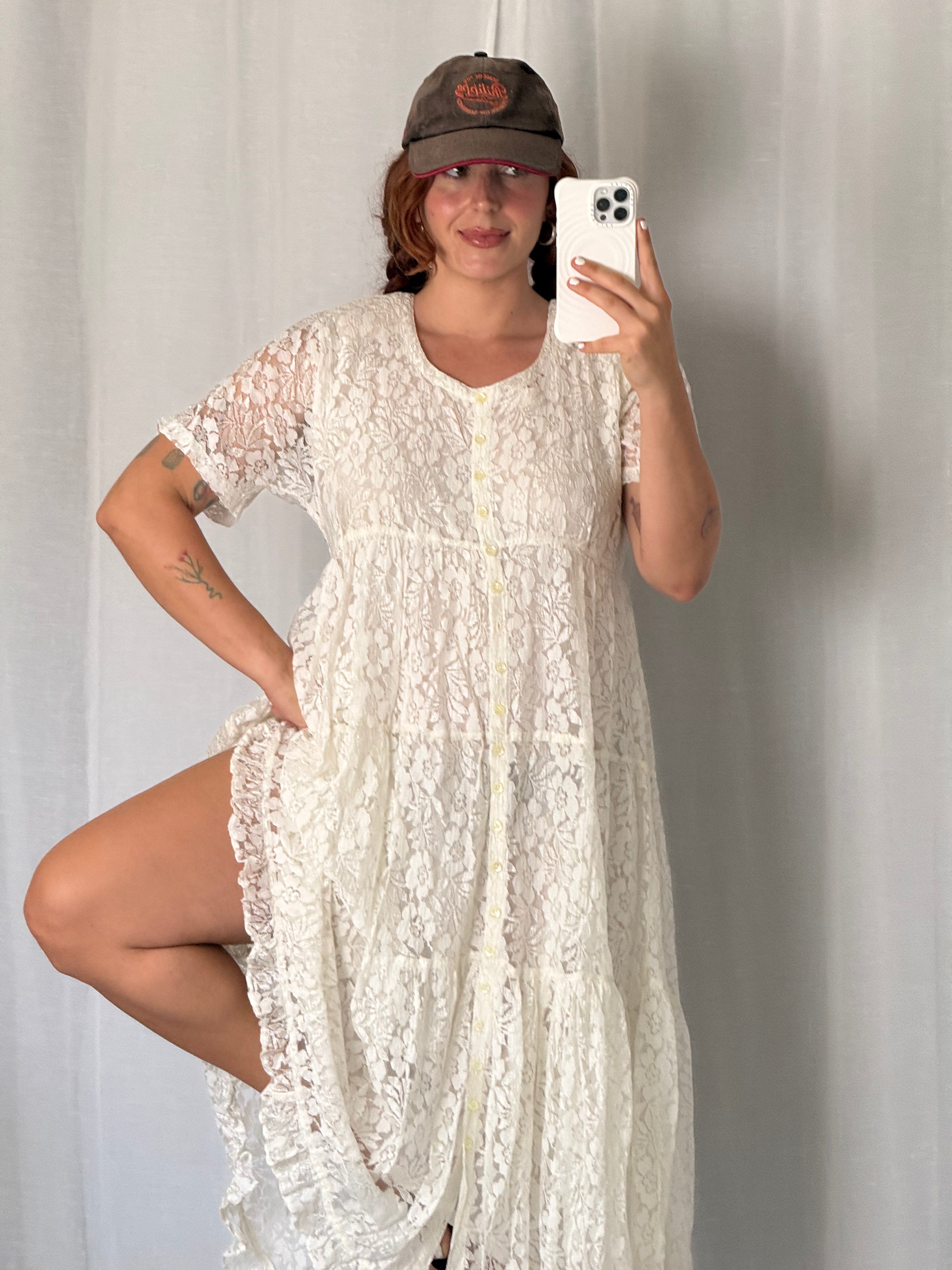 90s ivory lace maxi dress