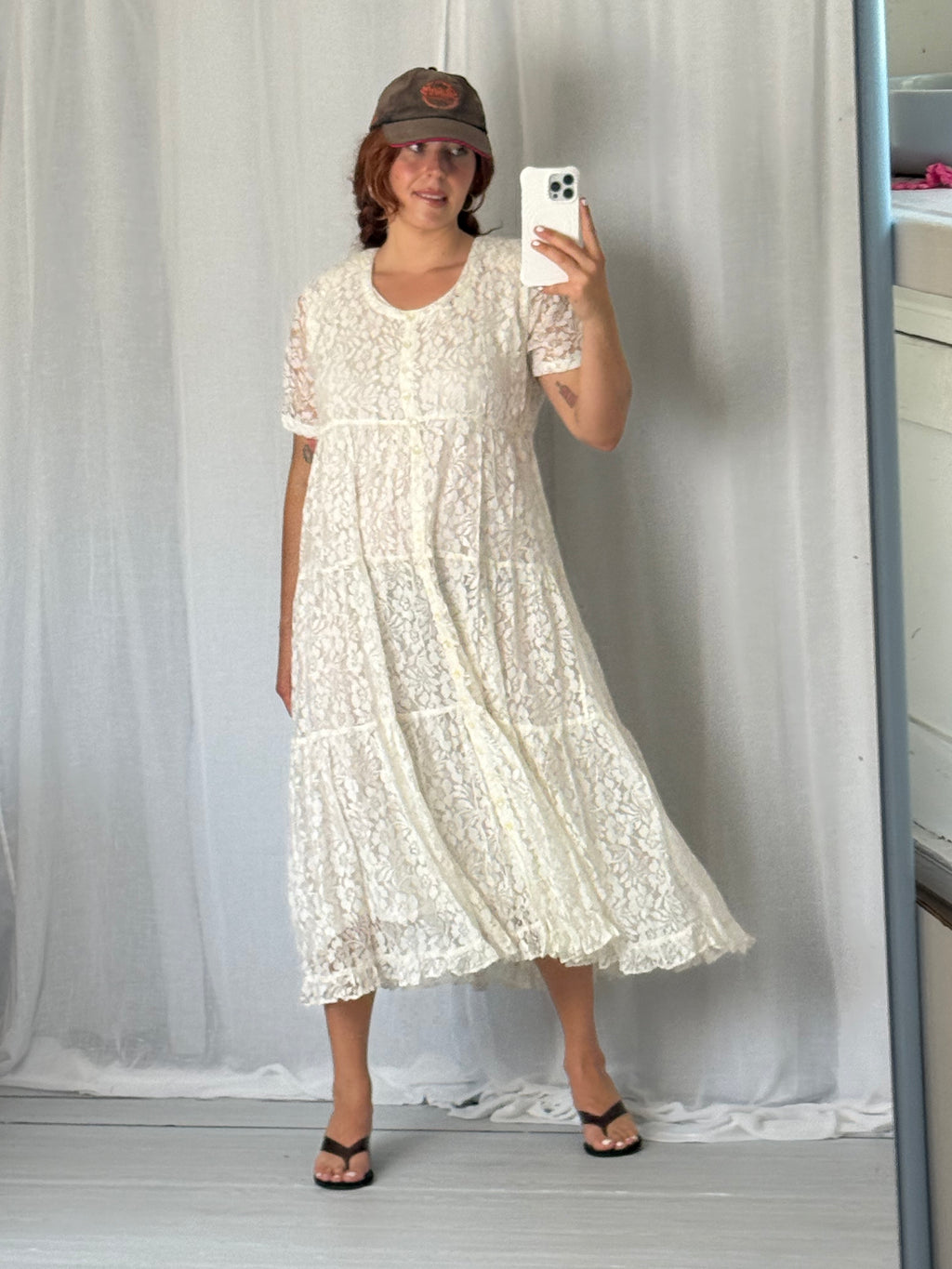 90s ivory lace maxi dress