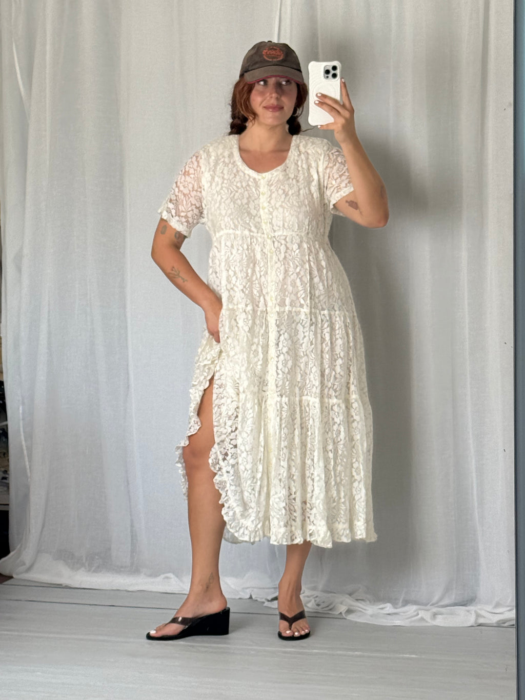 90s ivory lace maxi dress