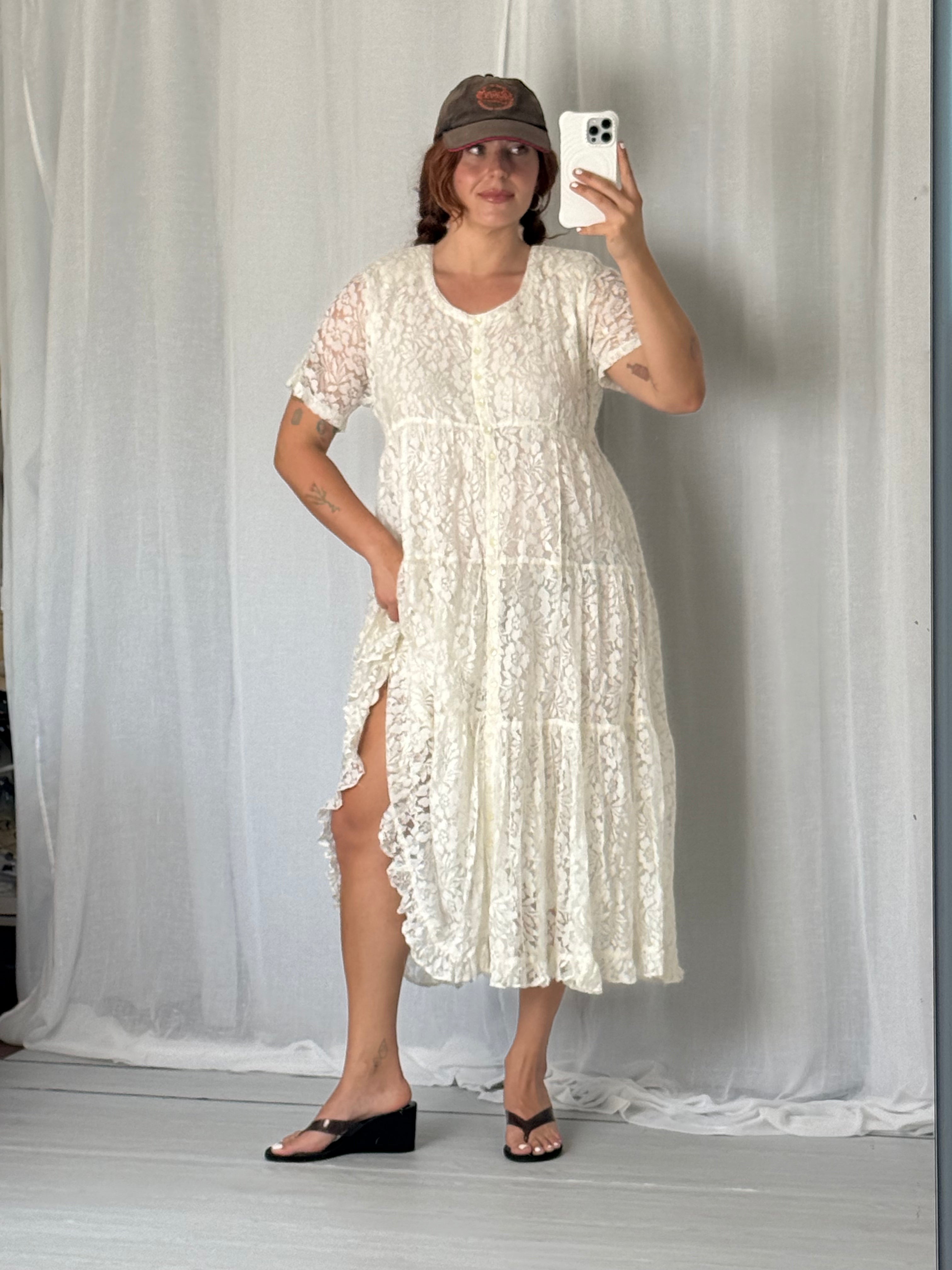 90s ivory lace maxi dress