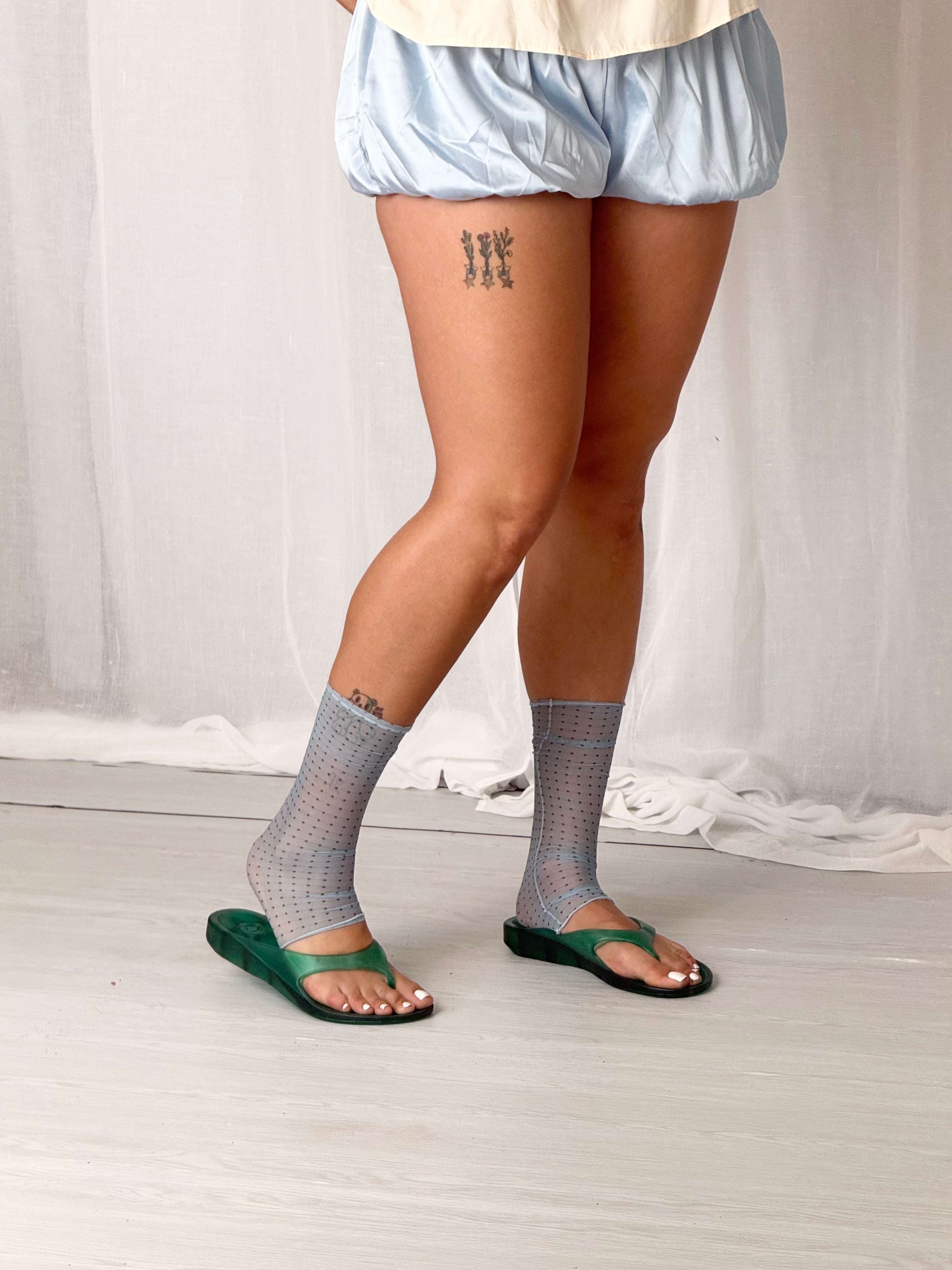✿ baby blue sheer polka dot ankle socks