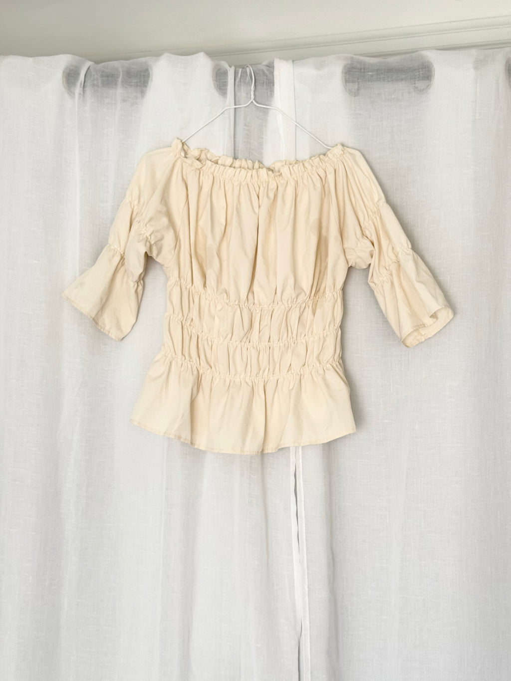 romantic off shoulder ruched blouse