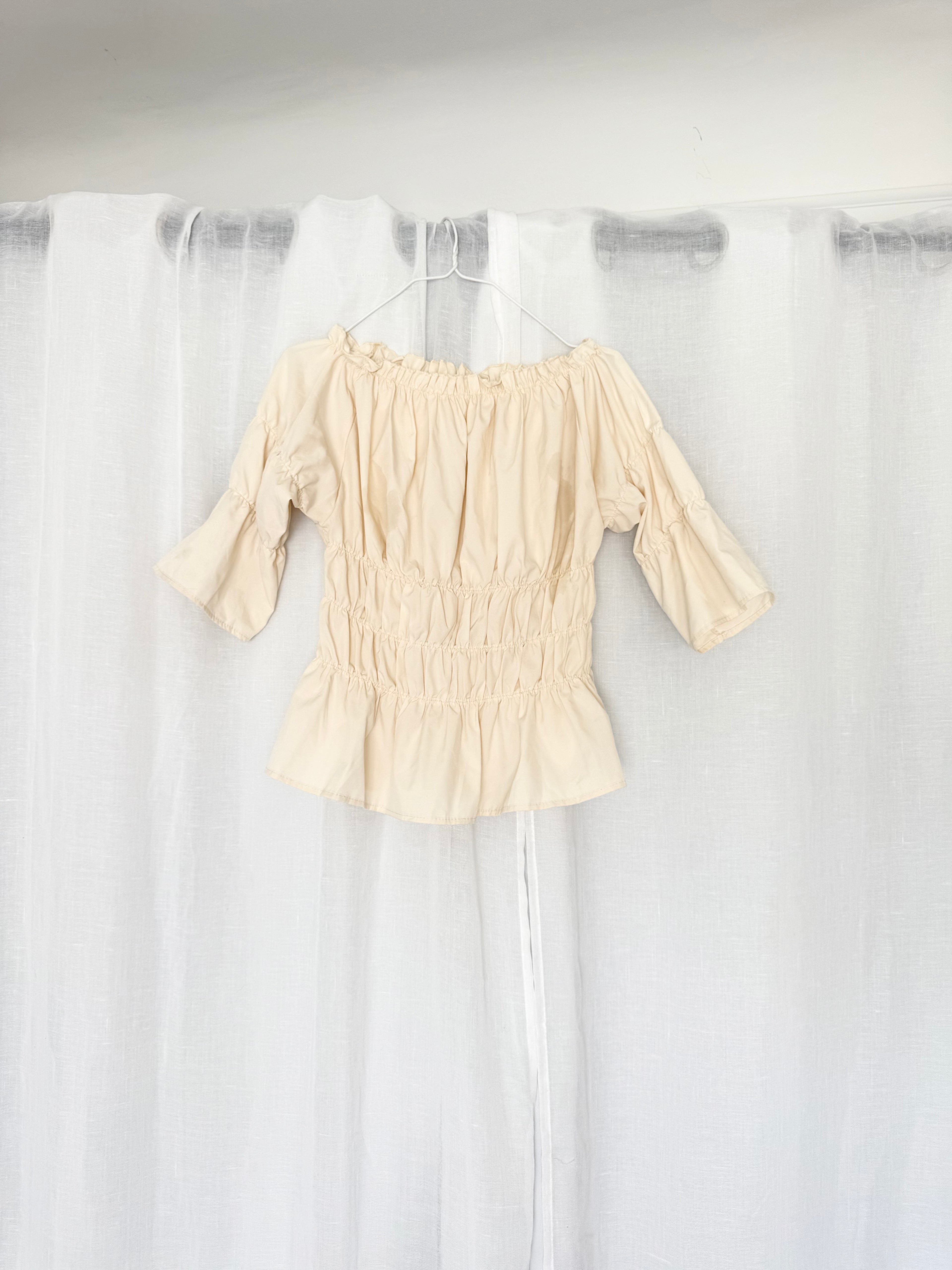 romantic off shoulder ruched blouse