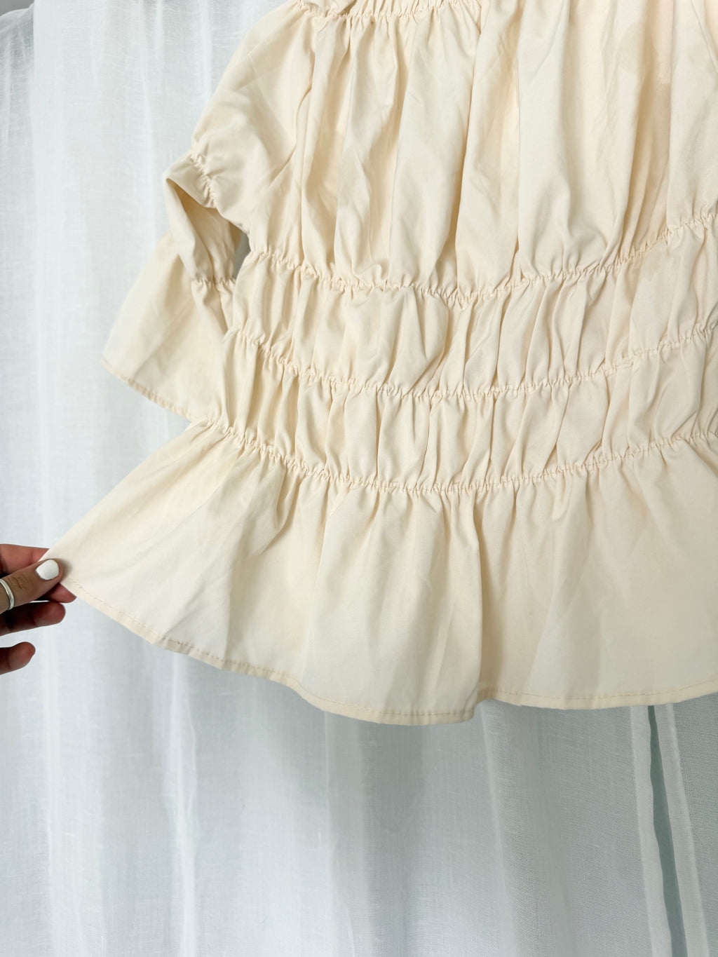 romantic off shoulder ruched blouse
