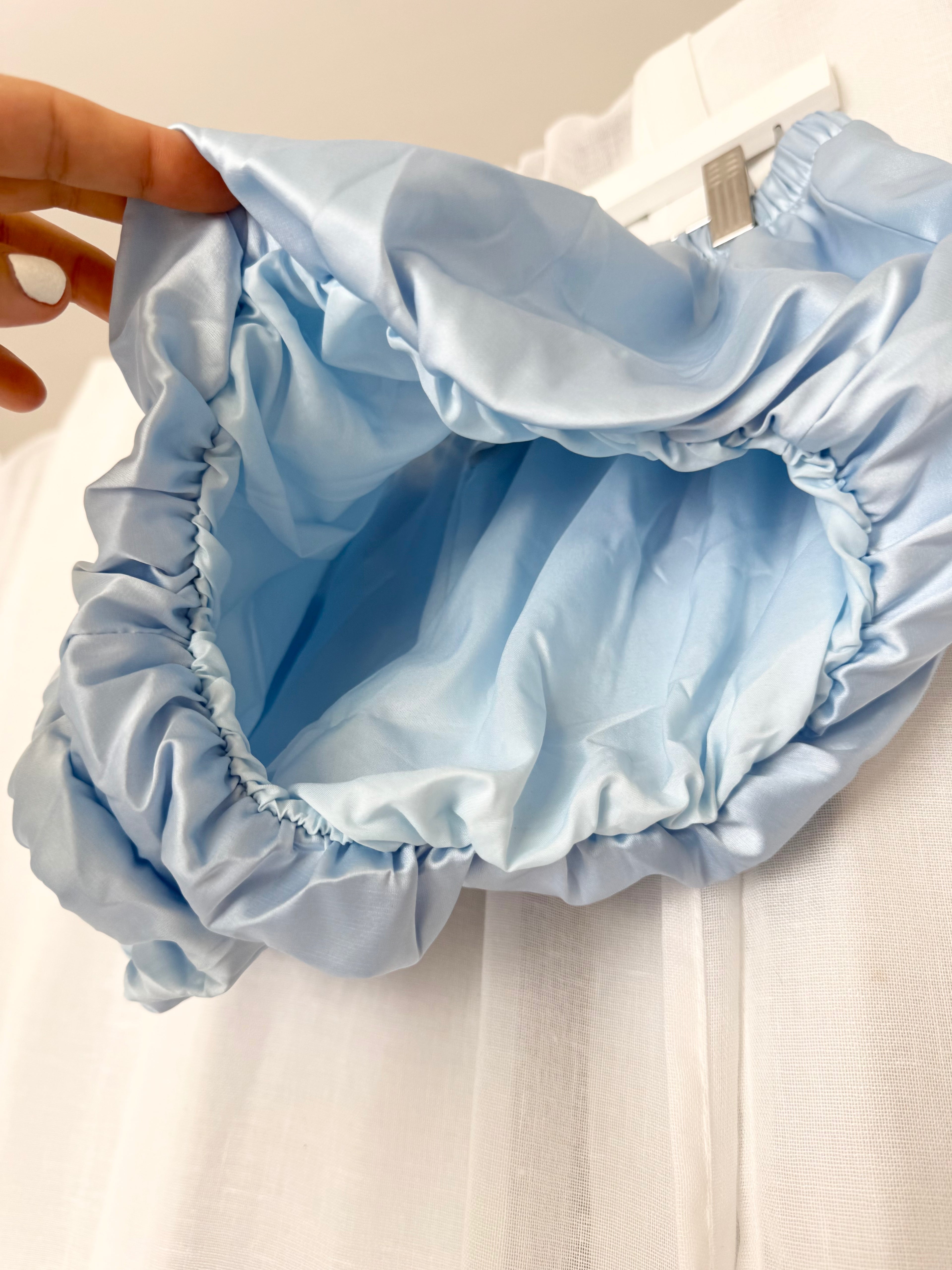 baby blue satin bubble shorts