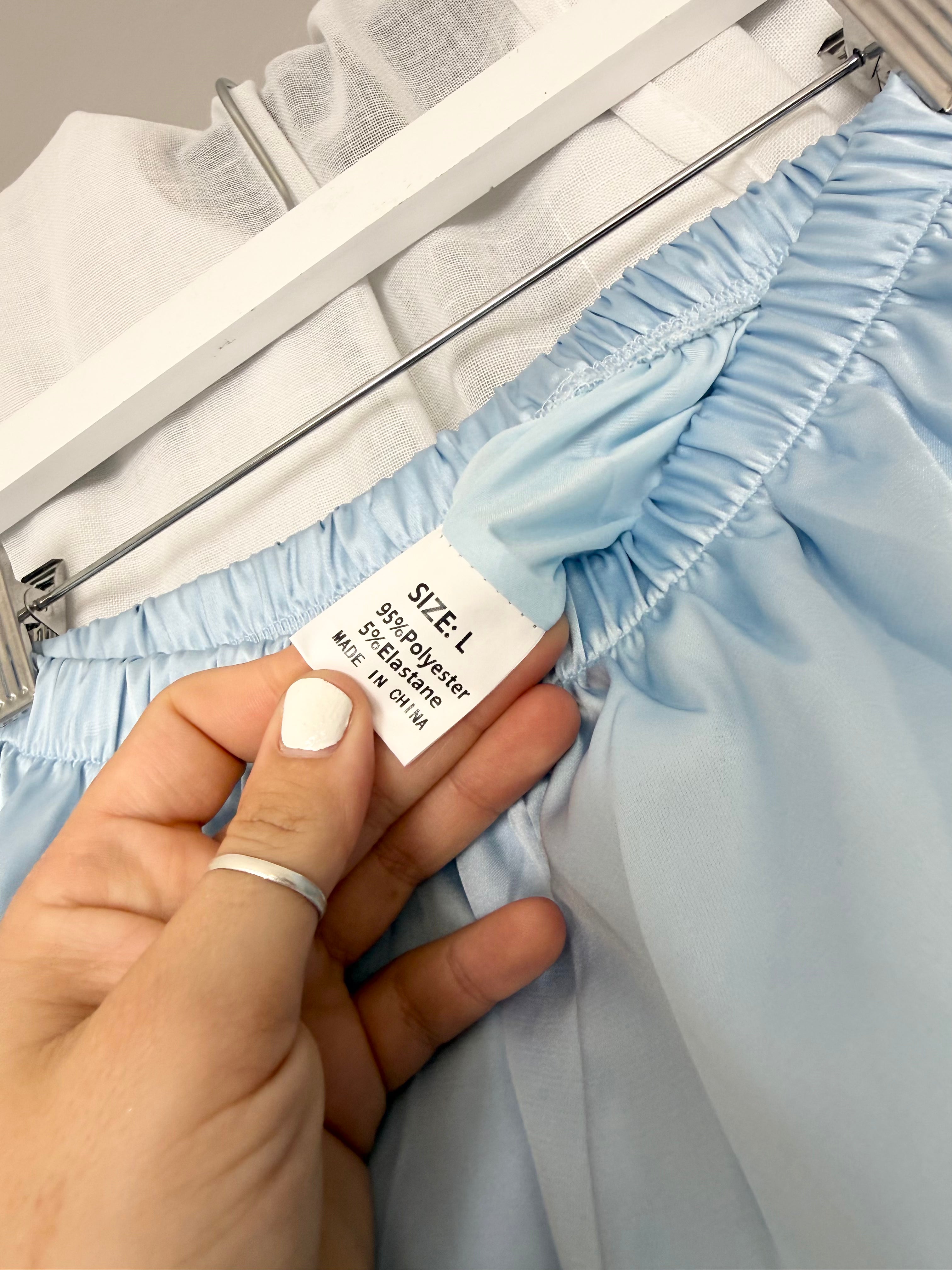 baby blue satin bubble shorts