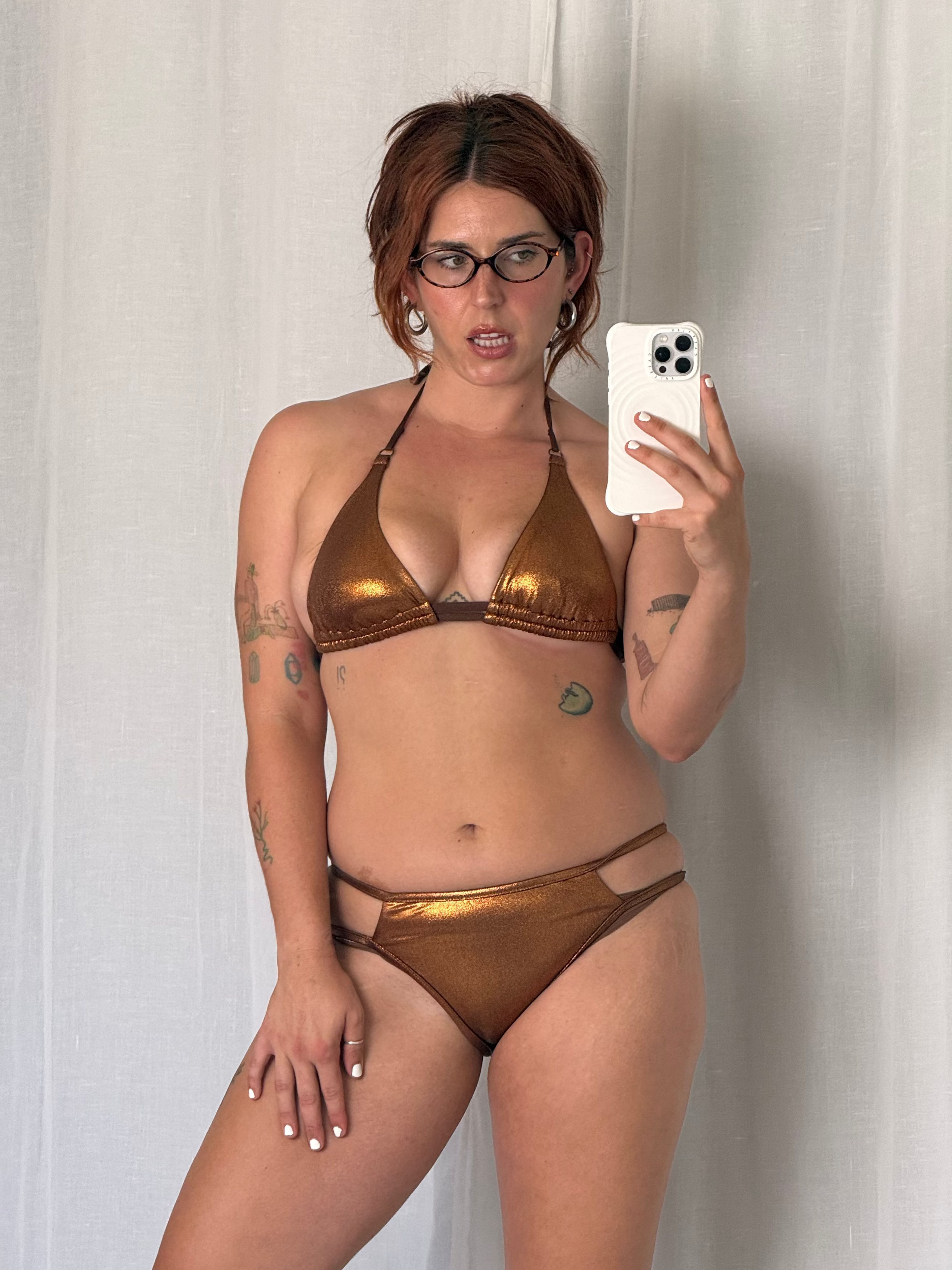 y2k metallic bronze strappy bikini set